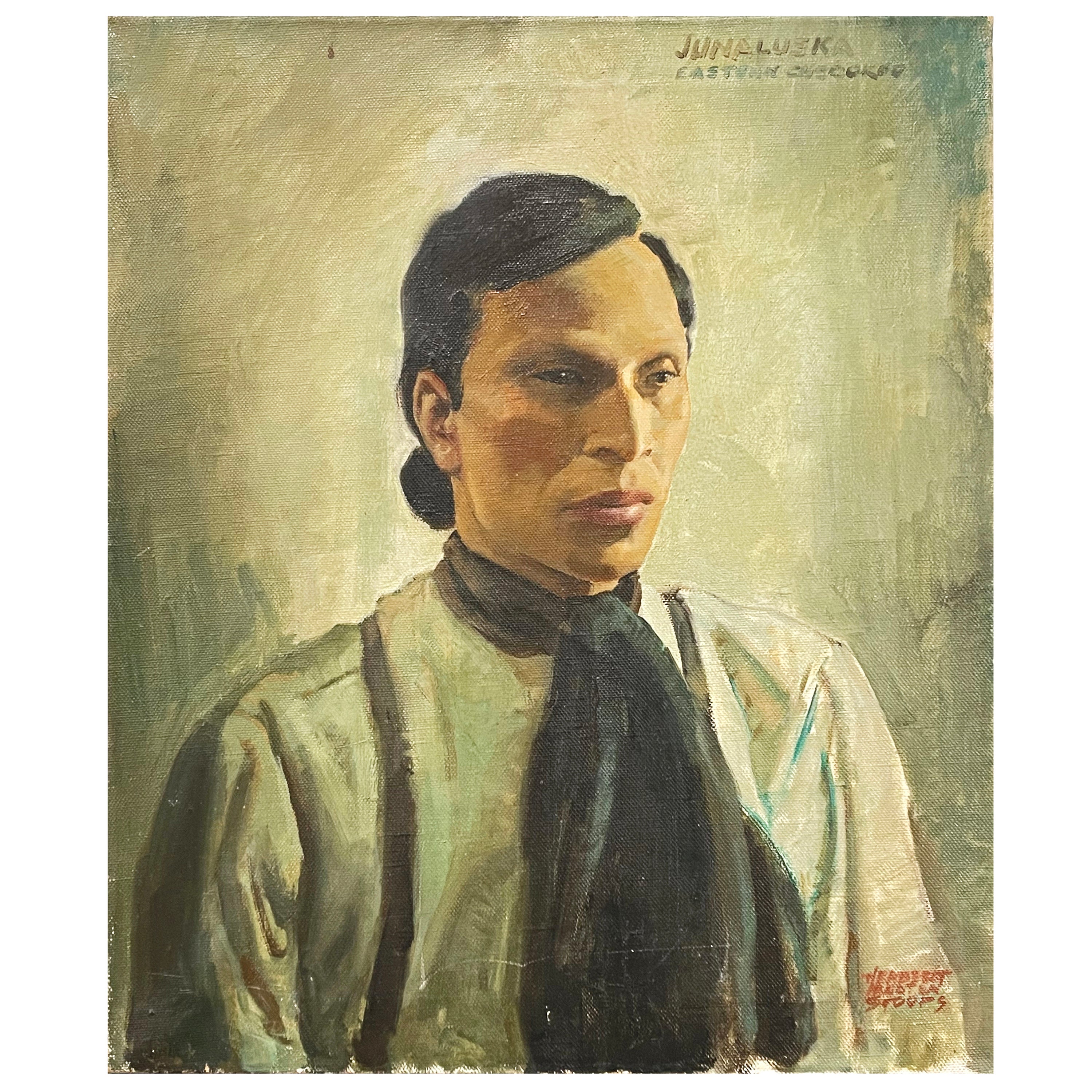 "Retrato de Junaluska", líder cheroqui en Carolina del Norte, por Herbert Stoops en venta