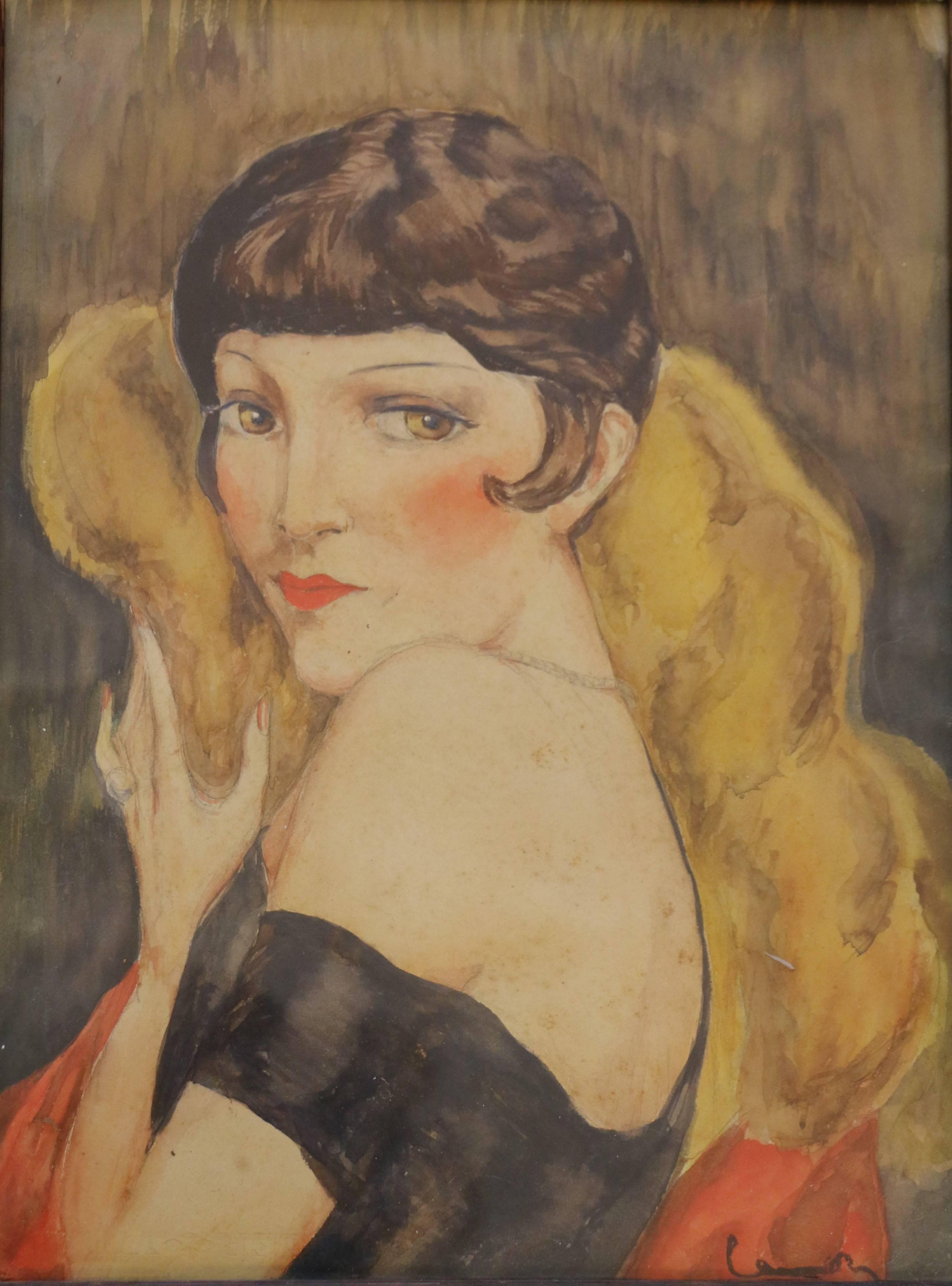 Portrait of Kiki de Montparnasse attributed to Charles Camoin (1879-1965). This watercolor on paper bears a 