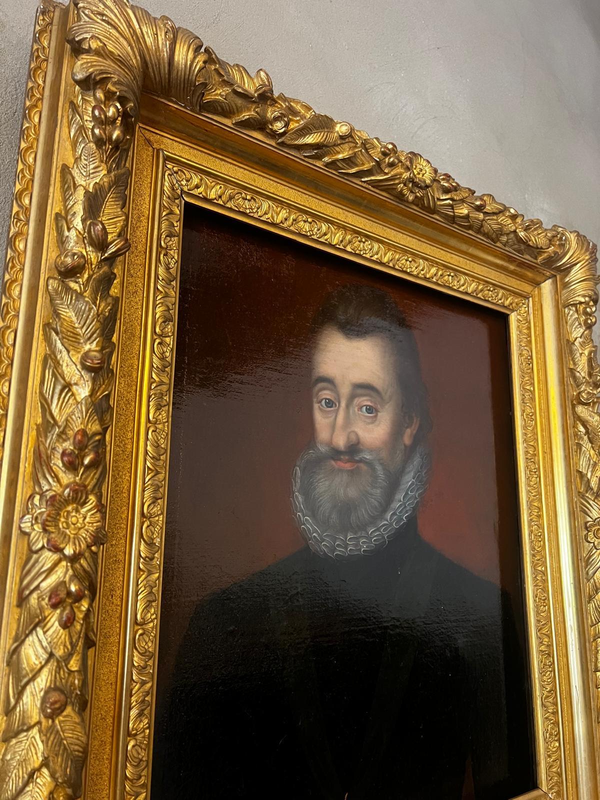 Baroque Portrait of King Henri IV of France Oil on Canvas 1553-1610 For Sale