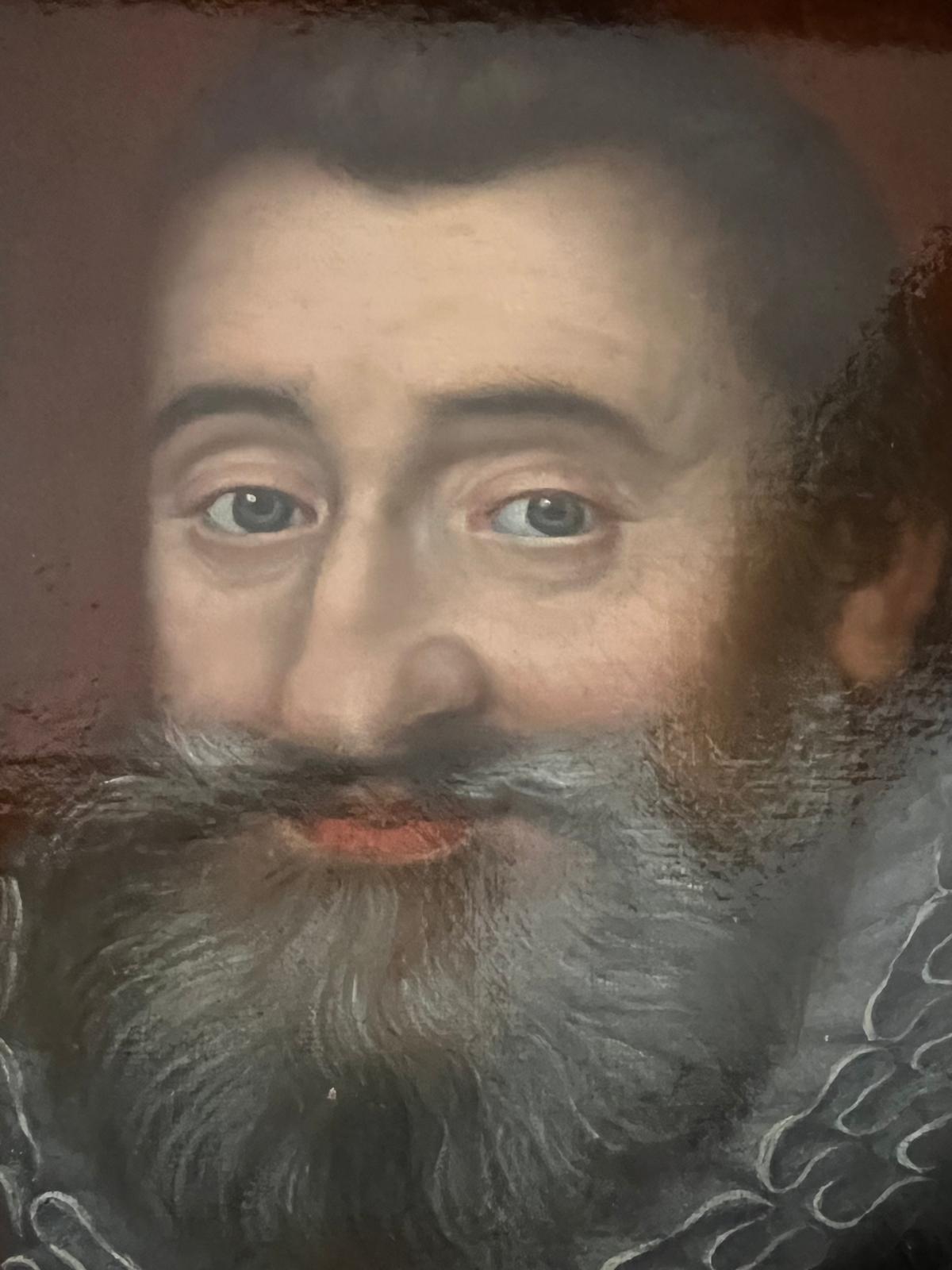 Hand-Painted Portrait of King Henri IV of France Oil on Canvas 1553-1610 For Sale