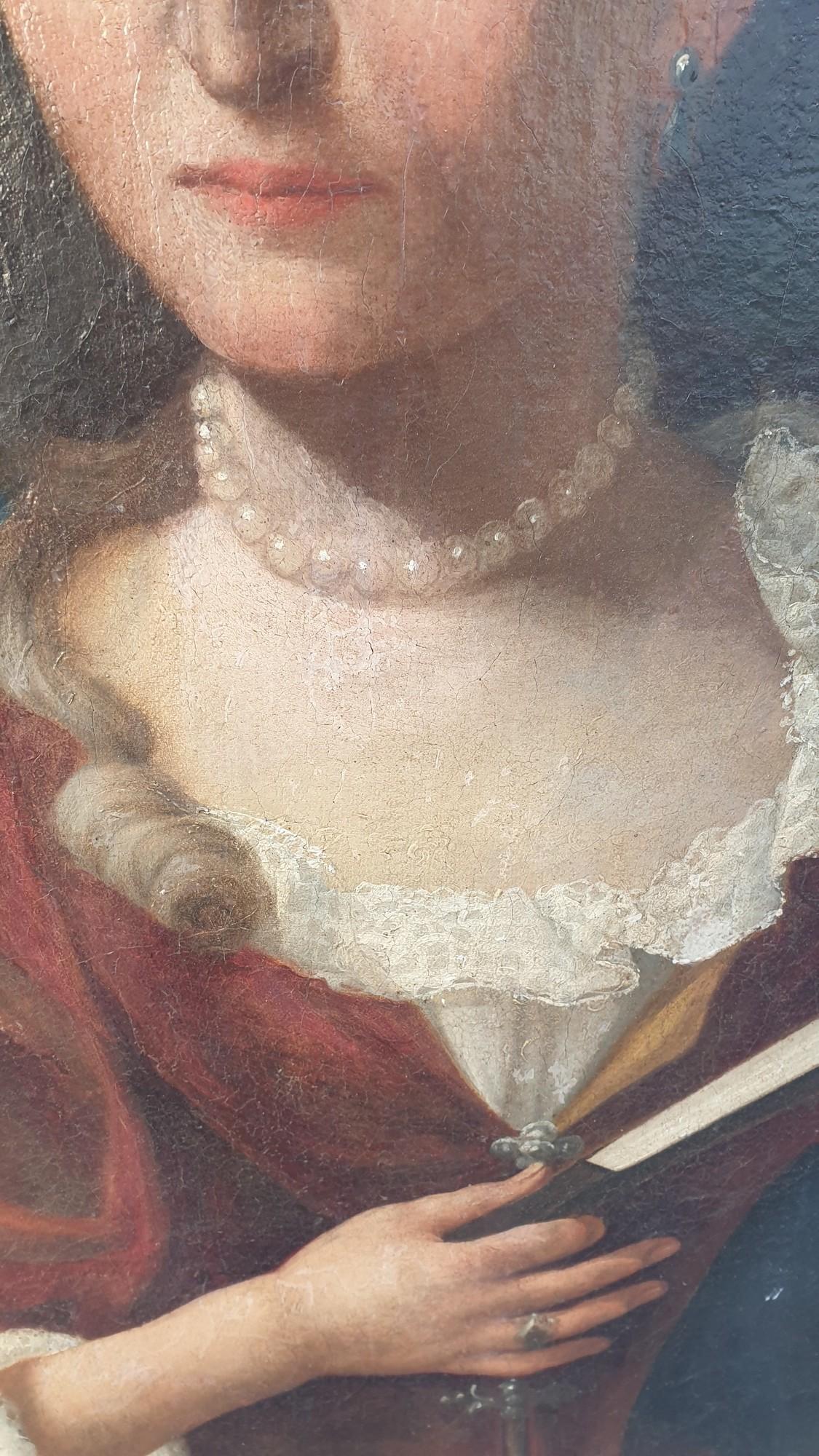 Porträt einer Dame mit Fächern, gerahmt, ovales Porträt, achtzehn Jahrhundert im Angebot 3