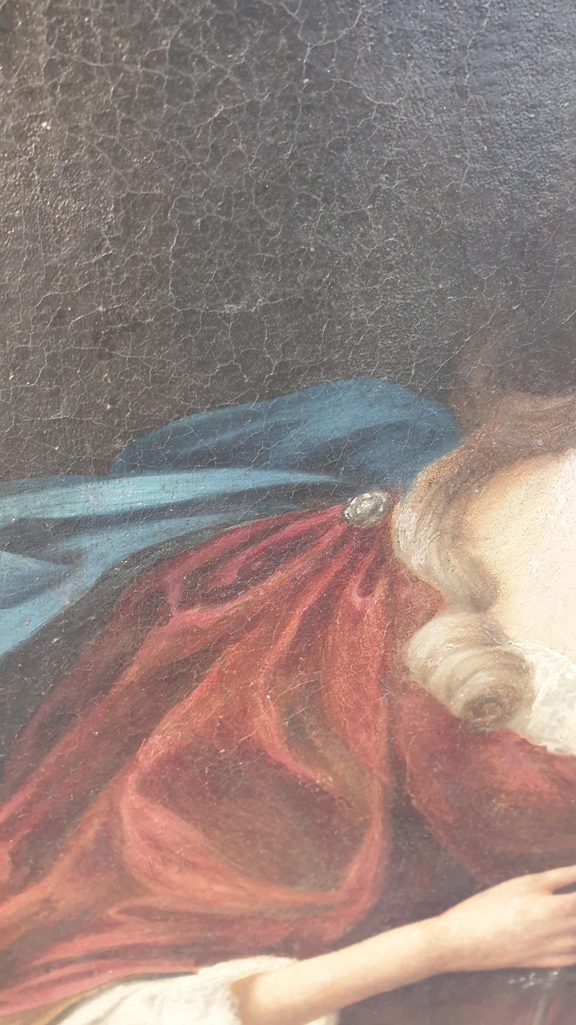 Porträt einer Dame mit Fächern, gerahmt, ovales Porträt, achtzehn Jahrhundert (Leinwand) im Angebot