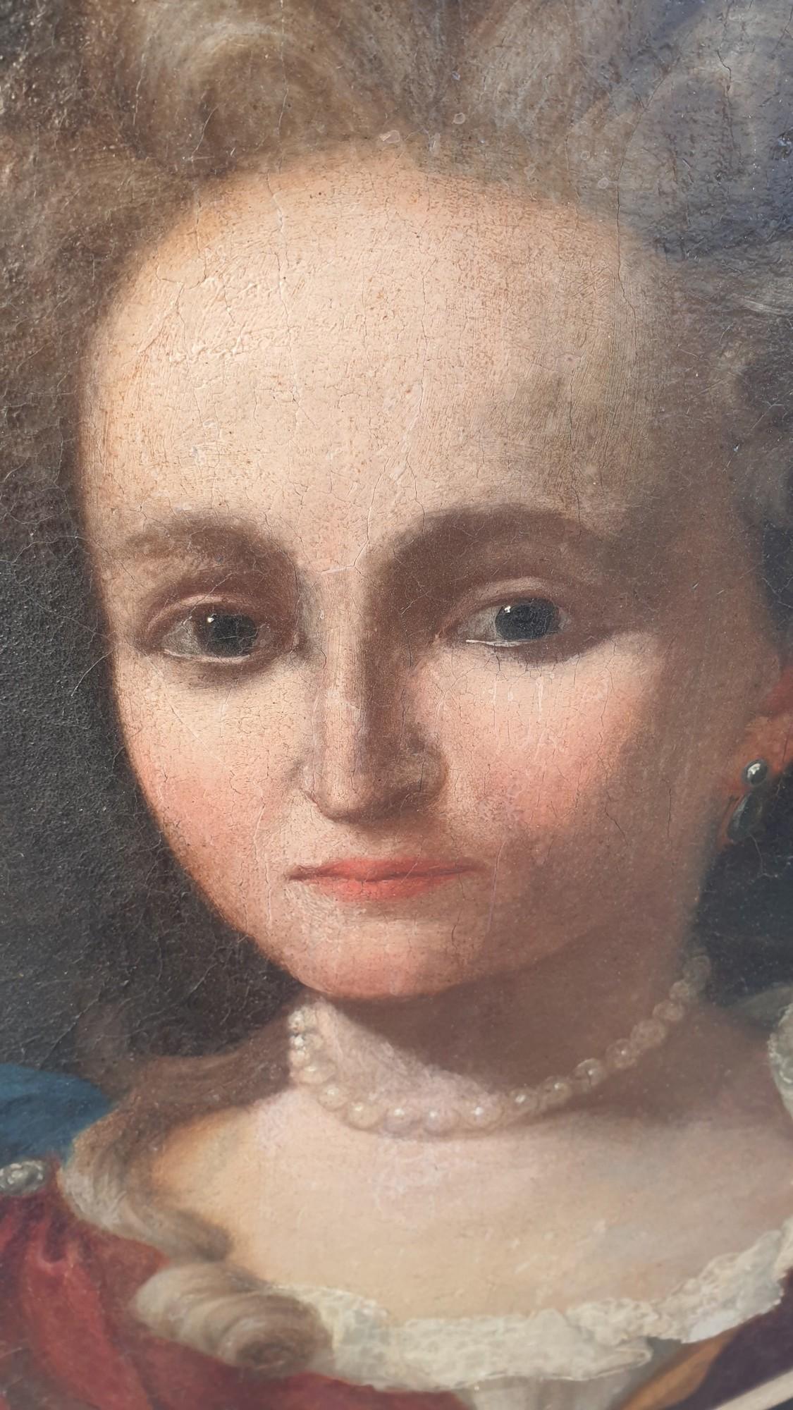 Porträt einer Dame mit Fächern, gerahmt, ovales Porträt, achtzehn Jahrhundert im Angebot 1