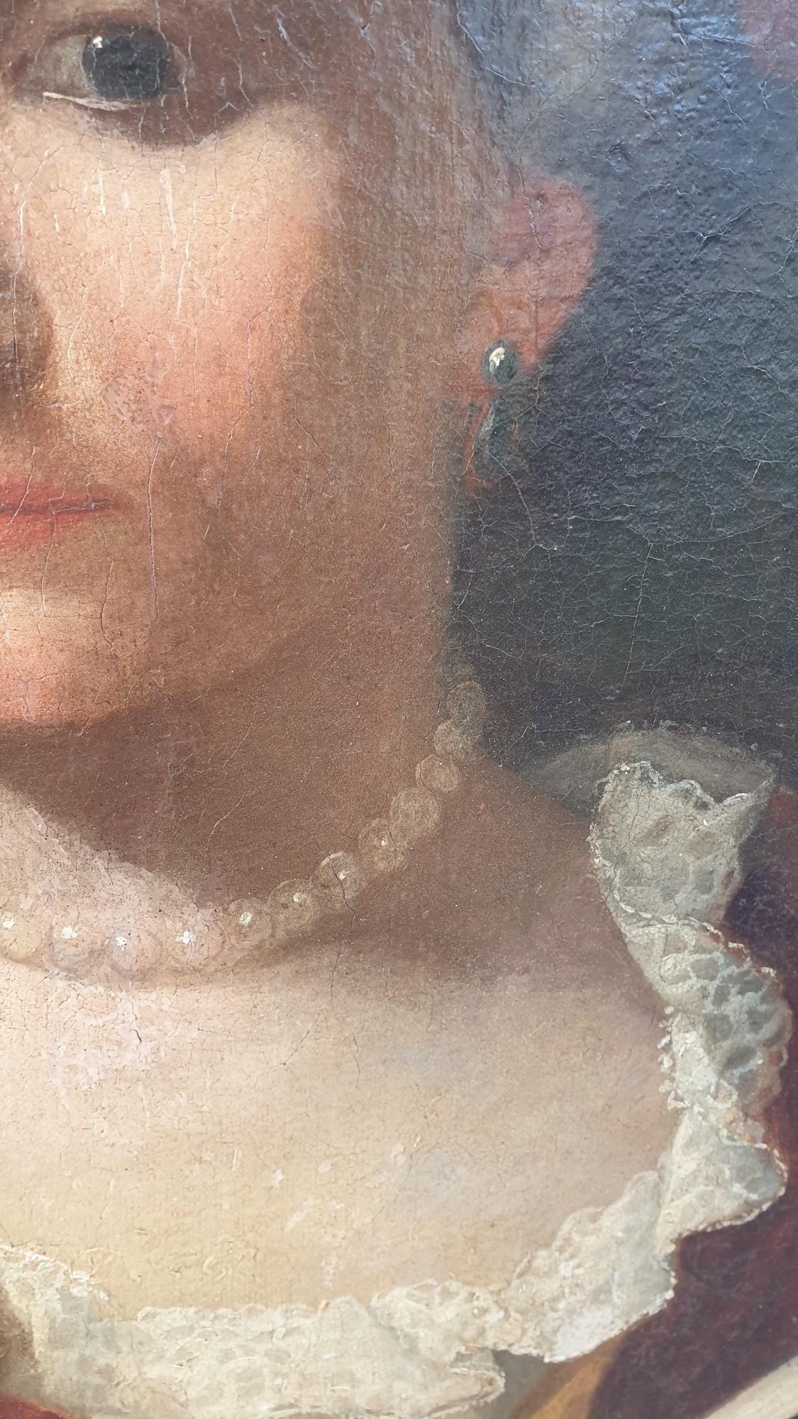 Porträt einer Dame mit Fächern, gerahmt, ovales Porträt, achtzehn Jahrhundert im Angebot 2