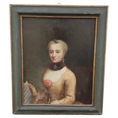 Antique Portrait of Lady with Music Score, 18th Century