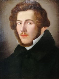 Portrait of Literate, Giuseppe Bezzuoli Oil on Canvans Poet Writer, 19th Century