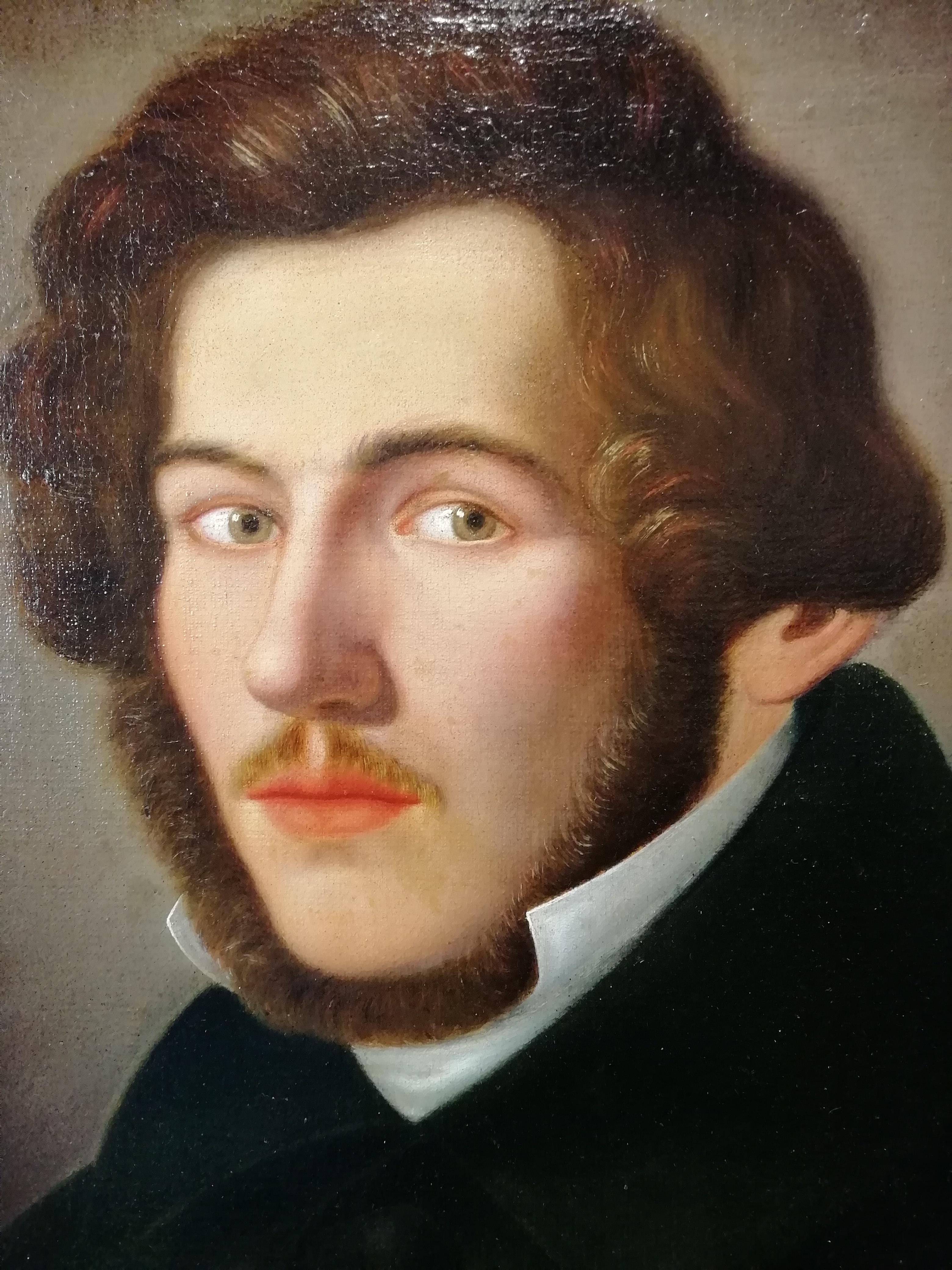 Italian Portrait of Literate, Giuseppe Bezzuoli Oil on Canvans Poet Writer, 19th Century For Sale
