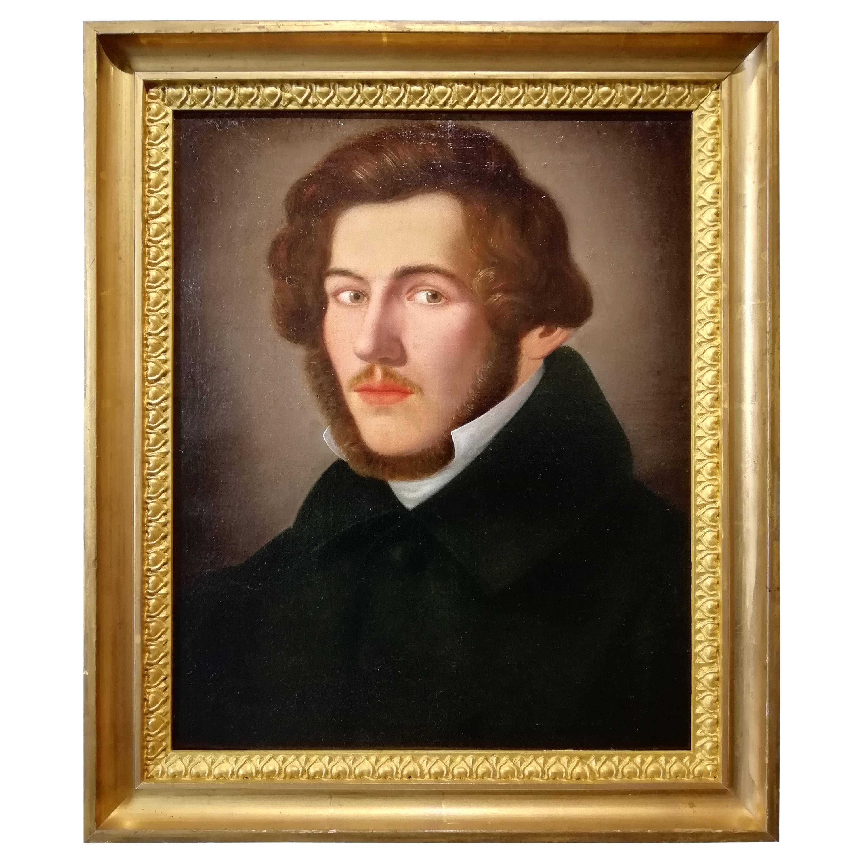 Portrait of Literate, Giuseppe Bezzuoli Oil on Canvans Poet Writer, 19th Century For Sale