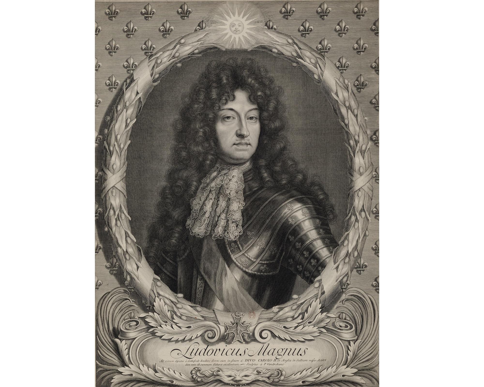 Portrait of Louis XIV of France, After Engraving by Peter Vandrebanc In New Condition For Sale In Fairhope, AL