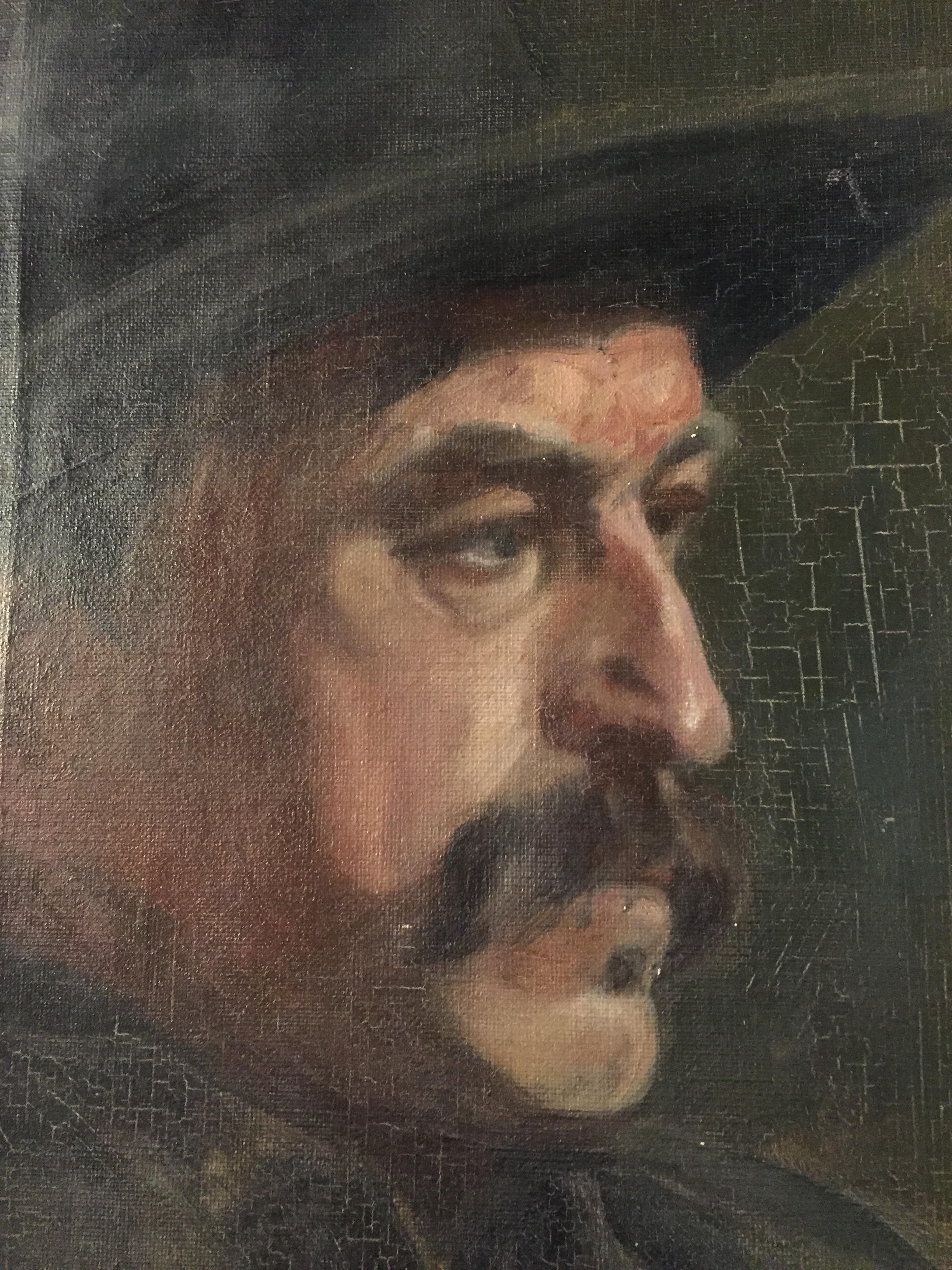 Portrait of Man with Hat circa 1900 Oil on Canvas (Biedermeier)