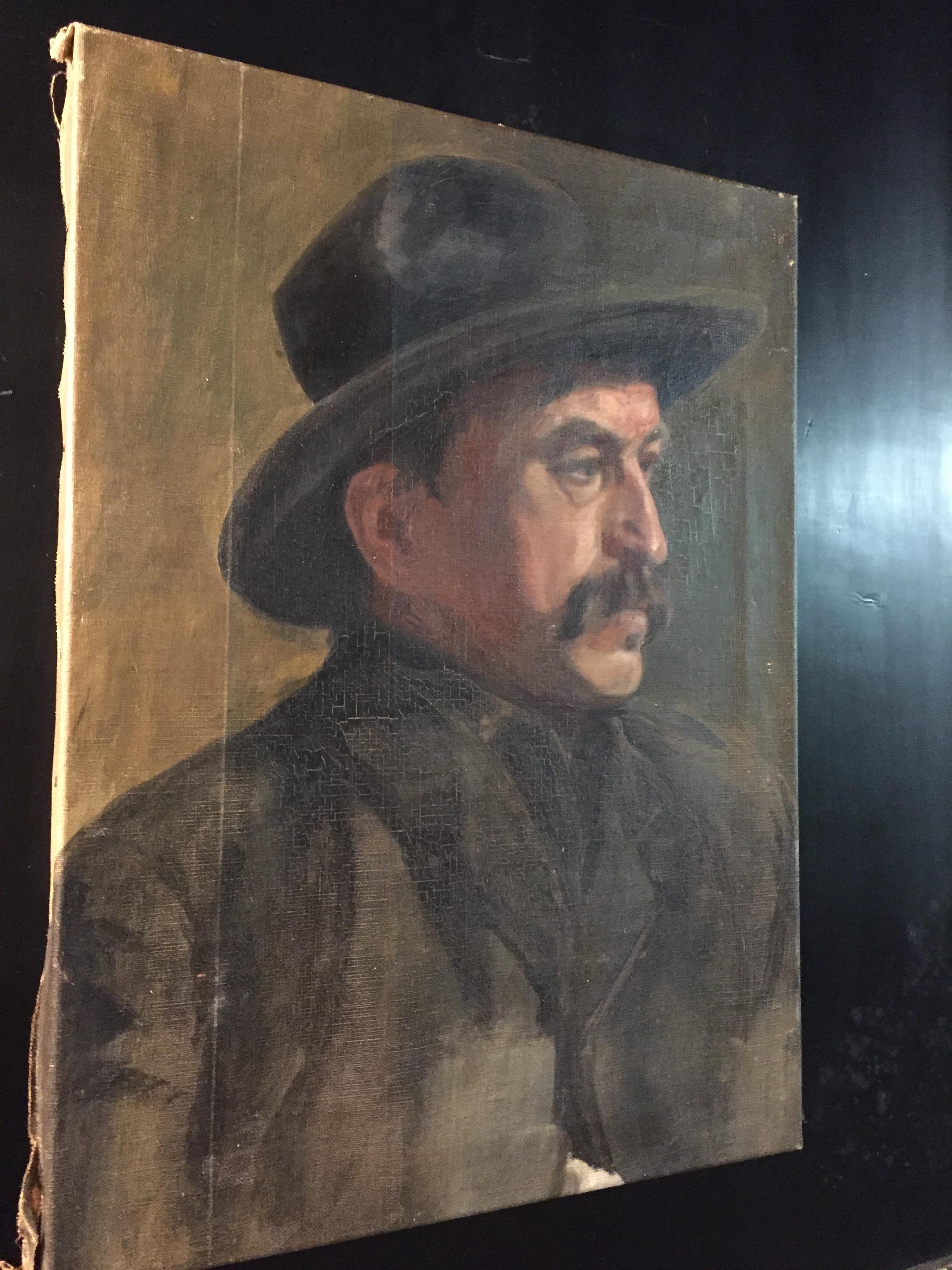 Portrait of Man with Hat circa 1900 Oil on Canvas (20. Jahrhundert)