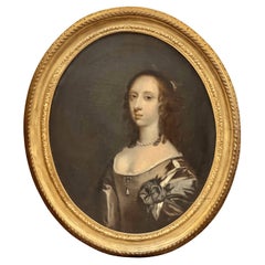 Portrait of Mary Bagot, Countess in carved and gilded oval frame, 17th Century