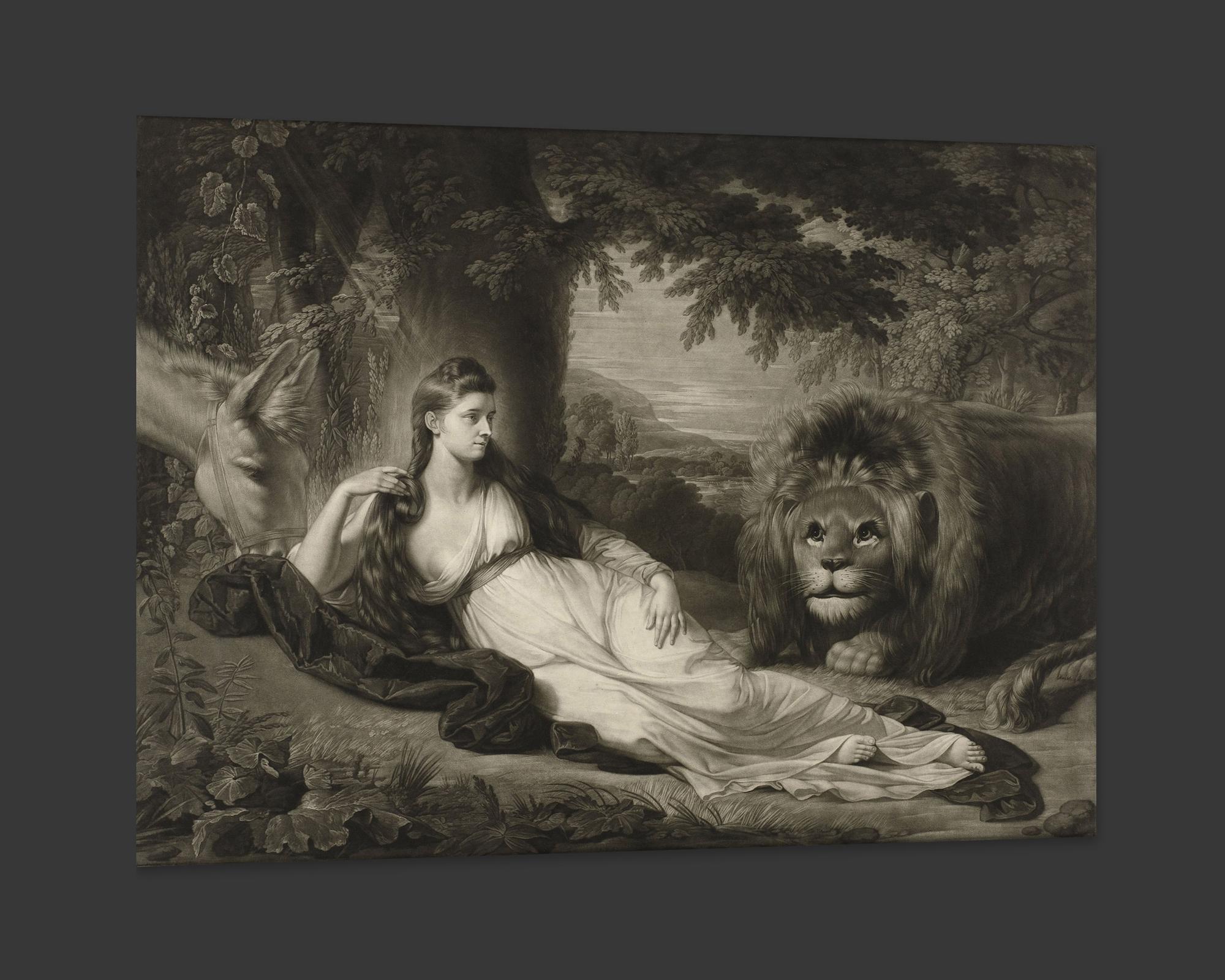 American Portrait of Miss Hall with a Lion, After Chippendale Engraving by Benjamin West For Sale