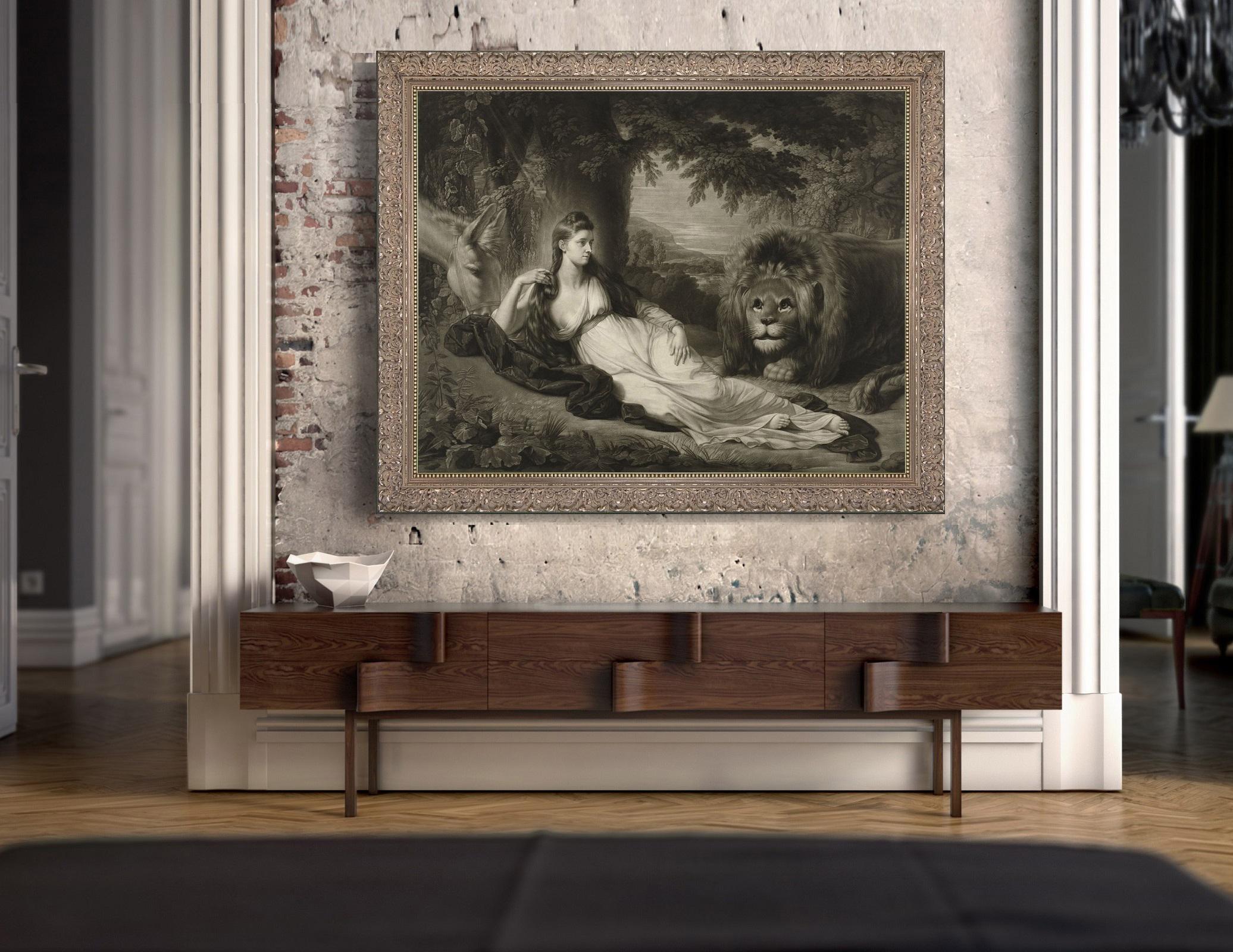 Contemporary Portrait of Miss Hall with a Lion, After Chippendale Engraving by Benjamin West For Sale