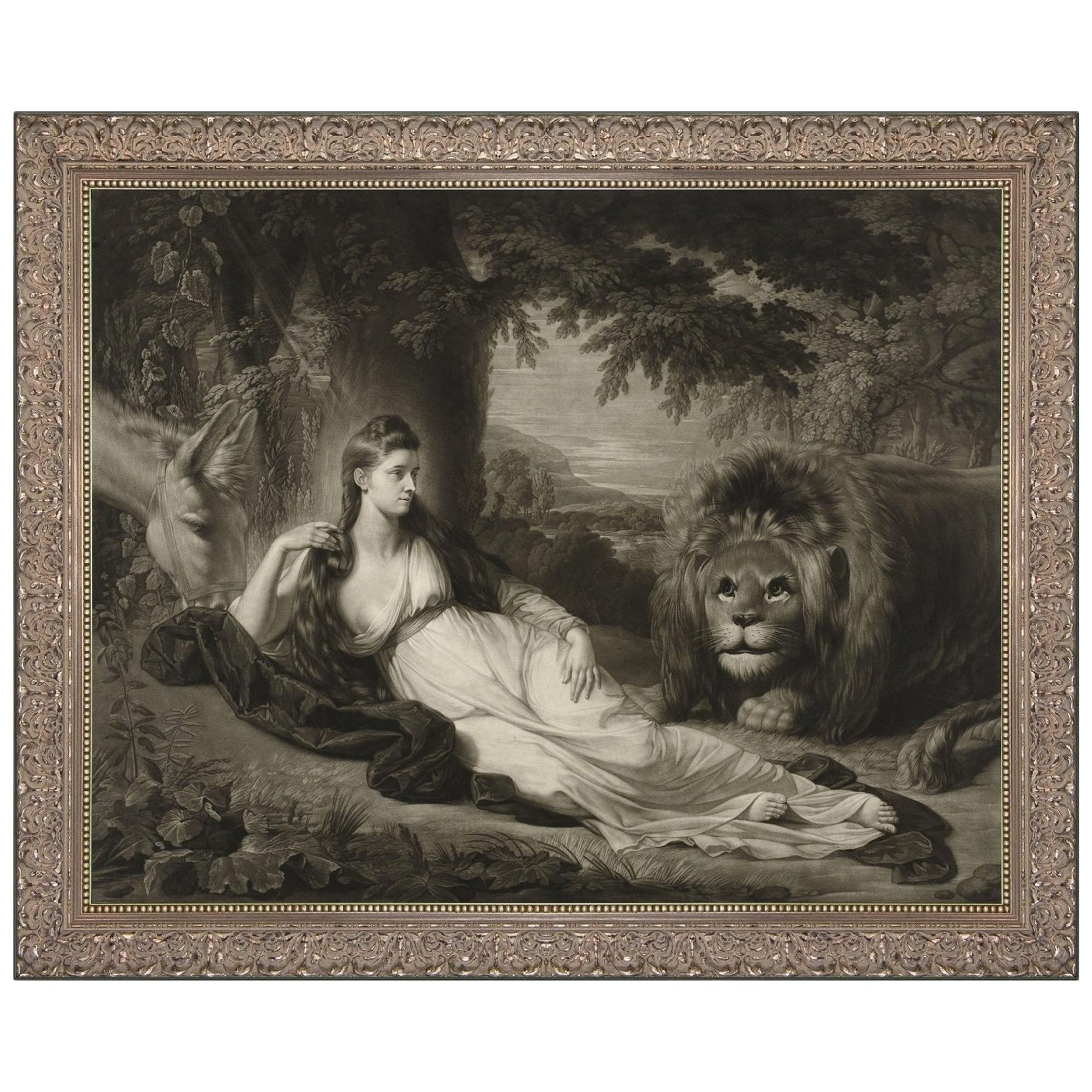 Portrait of Miss Hall with a Lion, After Chippendale Engraving by Benjamin West For Sale