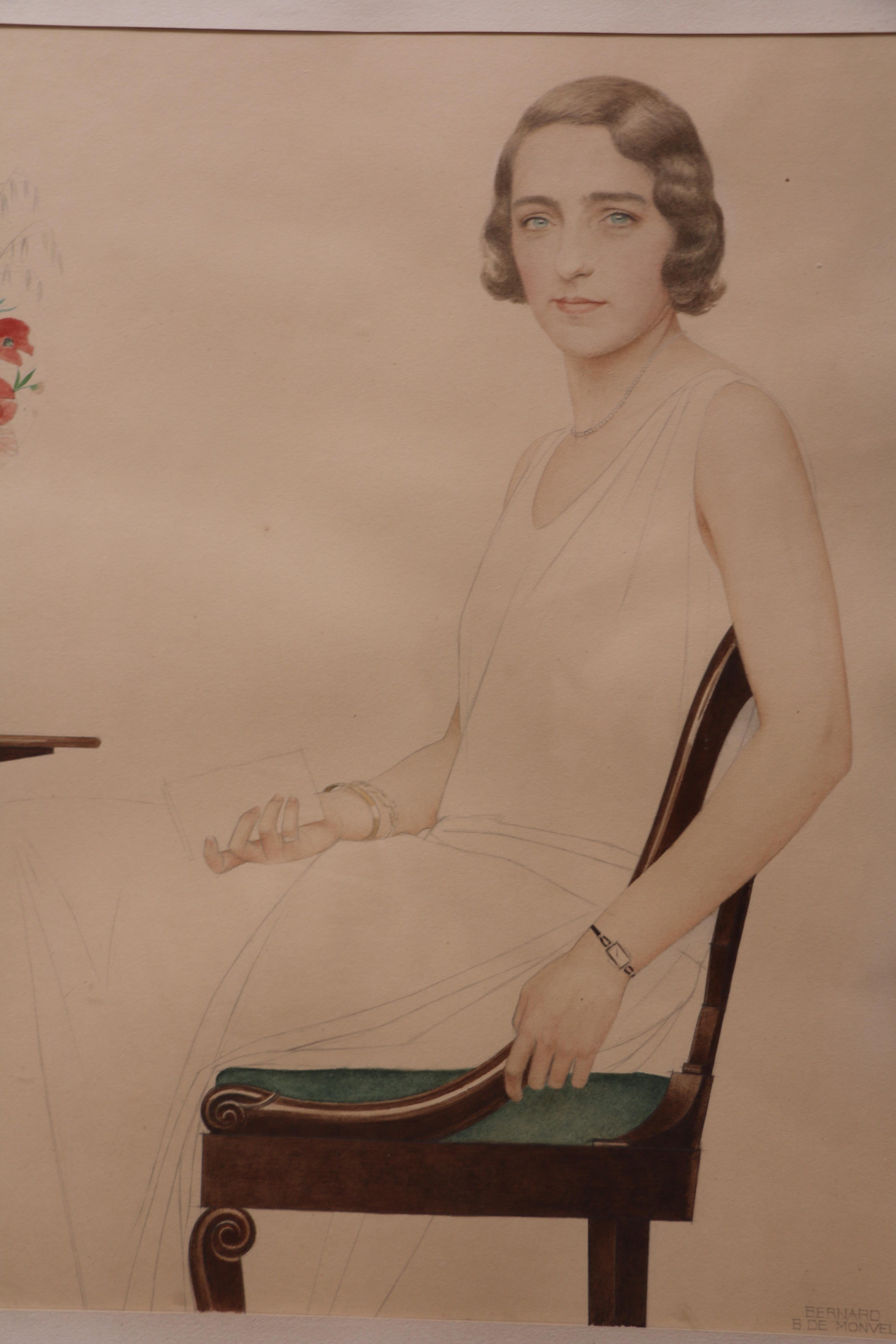 Portrait of Miss Lise Brissaud by Bernard Boutet de Monvel, circa 1928 In Good Condition For Sale In Paris, FR