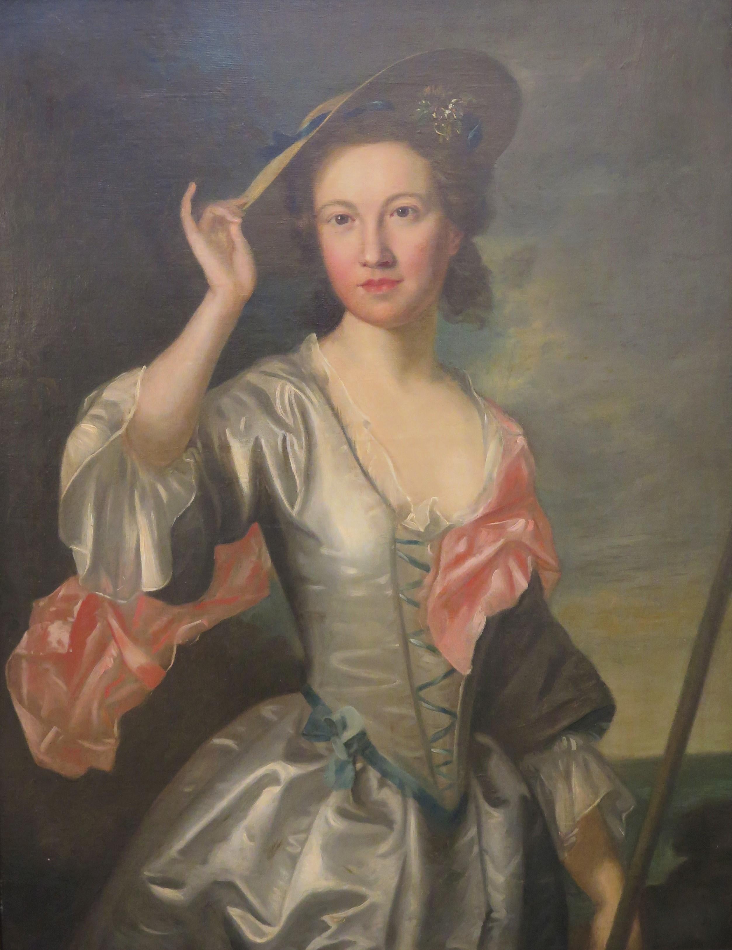 MISS SHEPHERD, oil on canvas portrait of a handsome young woman dressed as a shepherdess in nature, complete with crook and wearing flowers in her hair, attributed to artist George Knapton (British, 1698-1778)

PROVENANCE:

Thos. Agnew & Sons,