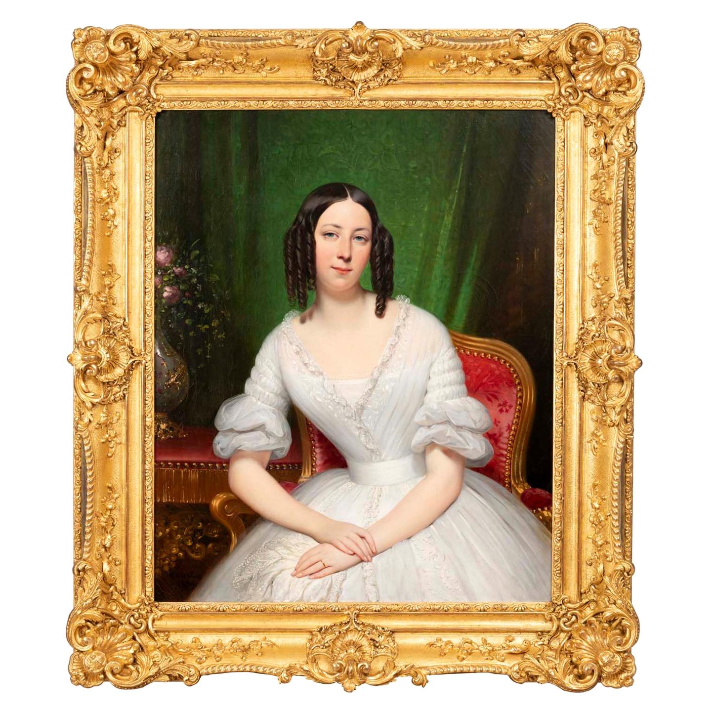 Portrait of Mrs. Poulet Painted and Signed by J.D. Court 1839, 19th Century For Sale