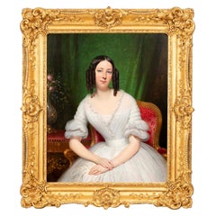 Portrait de Mme Poulet peint et signé par J&D. Cour 1839, 19e siècle