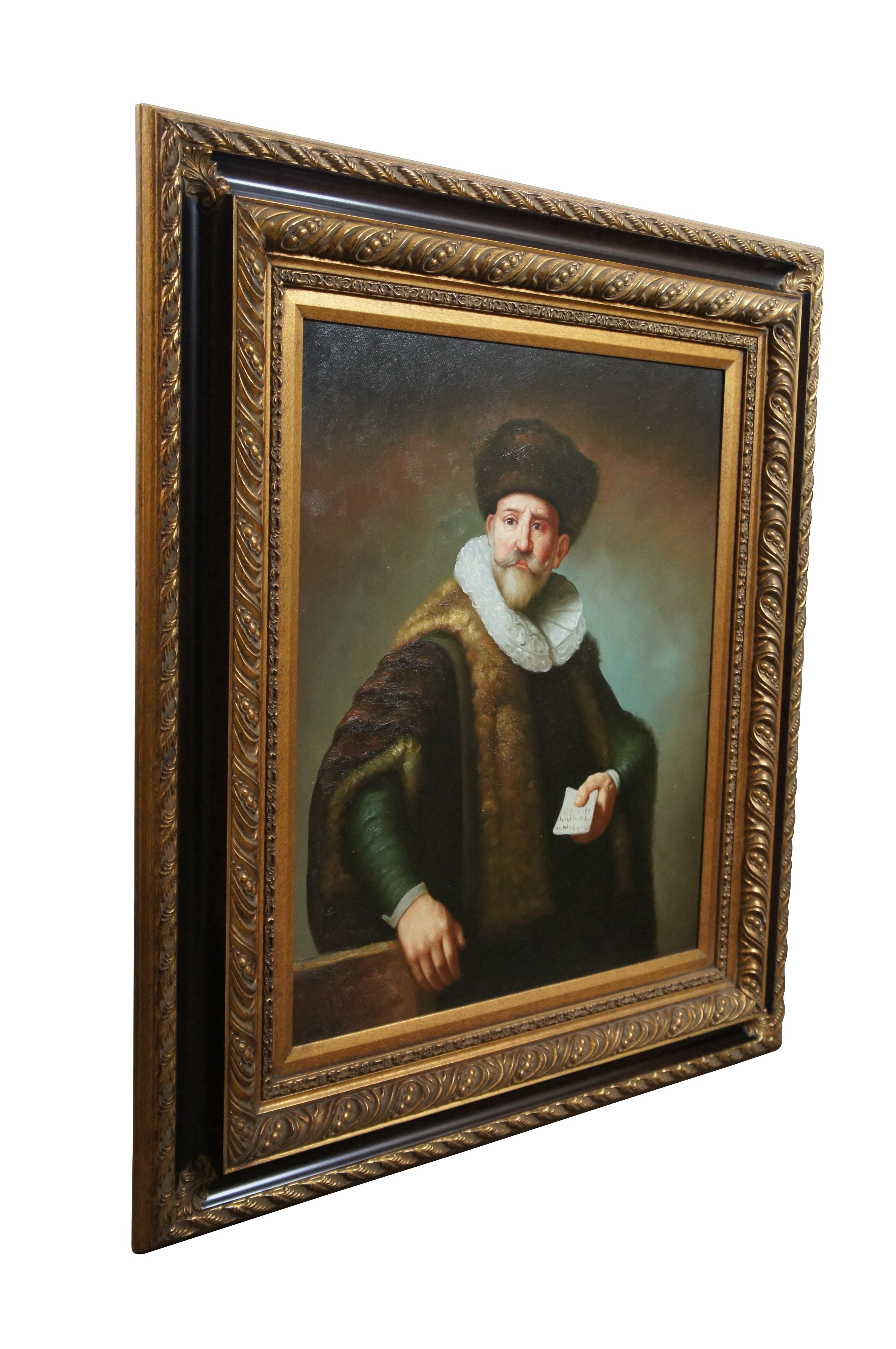 Renaissance Portrait de Nicolaes Ruts comme négociant en fourrure d'après la peinture à l'huile de Rembrandt van Rijn 35 po en vente