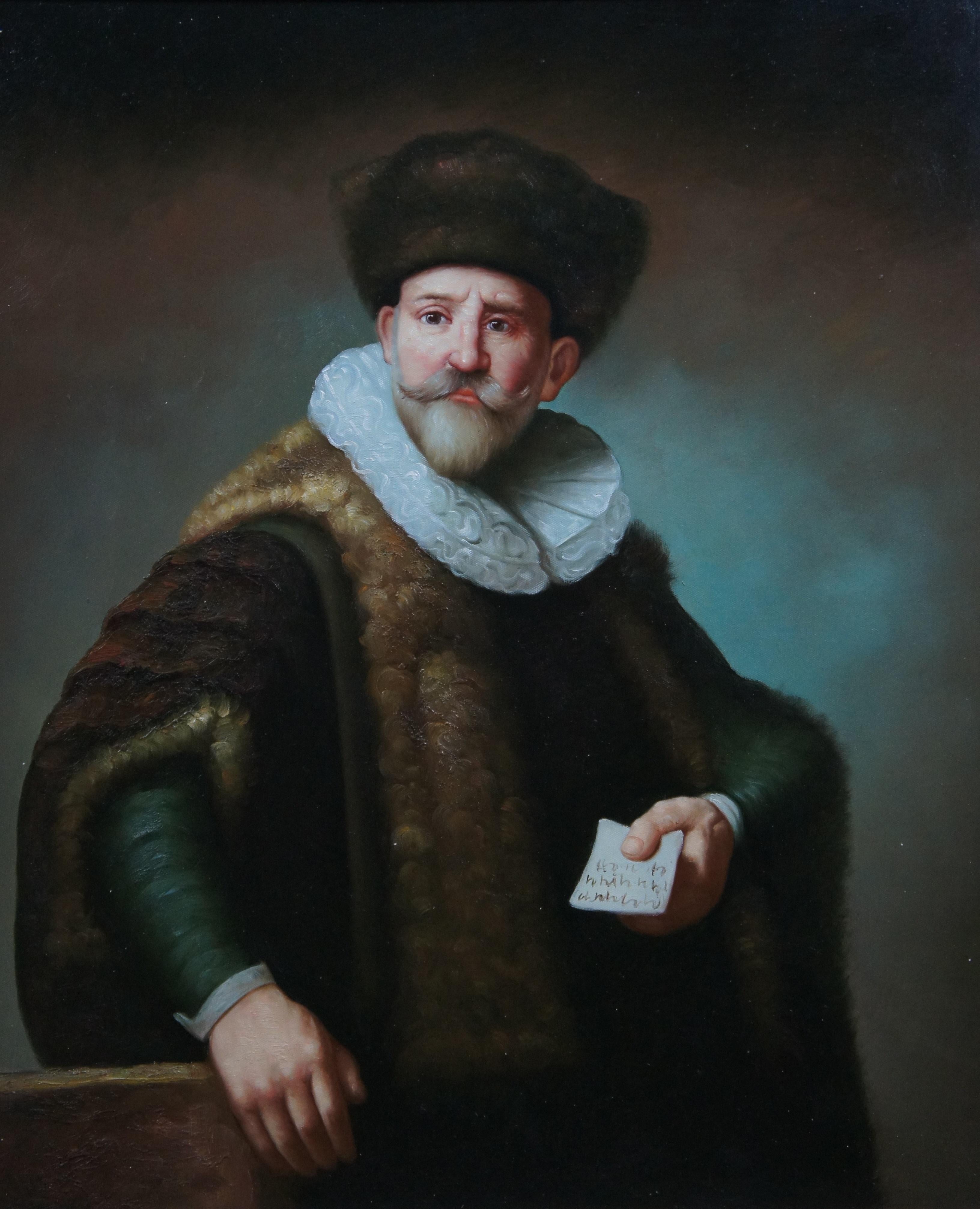 Renaissance Portrait of Nicolaes Ruts Fur Trader After Rembrandt van Rijn Oil Painting 35