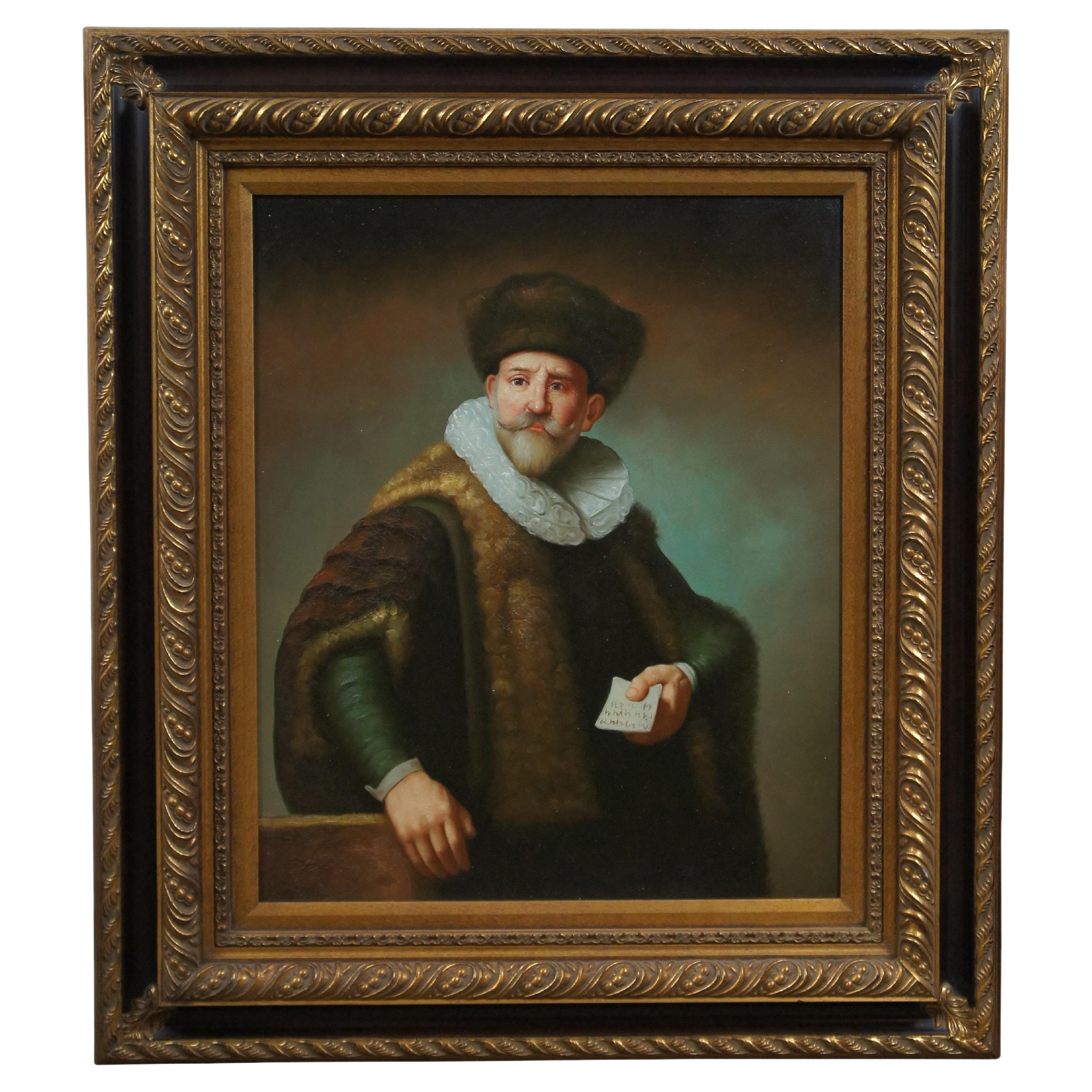 Portrait of Nicolaes Ruts Fur Trader After Rembrandt van Rijn Oil Painting 35" For Sale