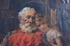 "Portrait of Old Man and Cat" Oil on Canvas by Paillet