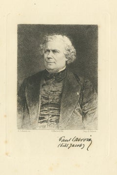 Portrait of Paul Lacroix, Antique Etching by Adolphe Lalauze, 1882