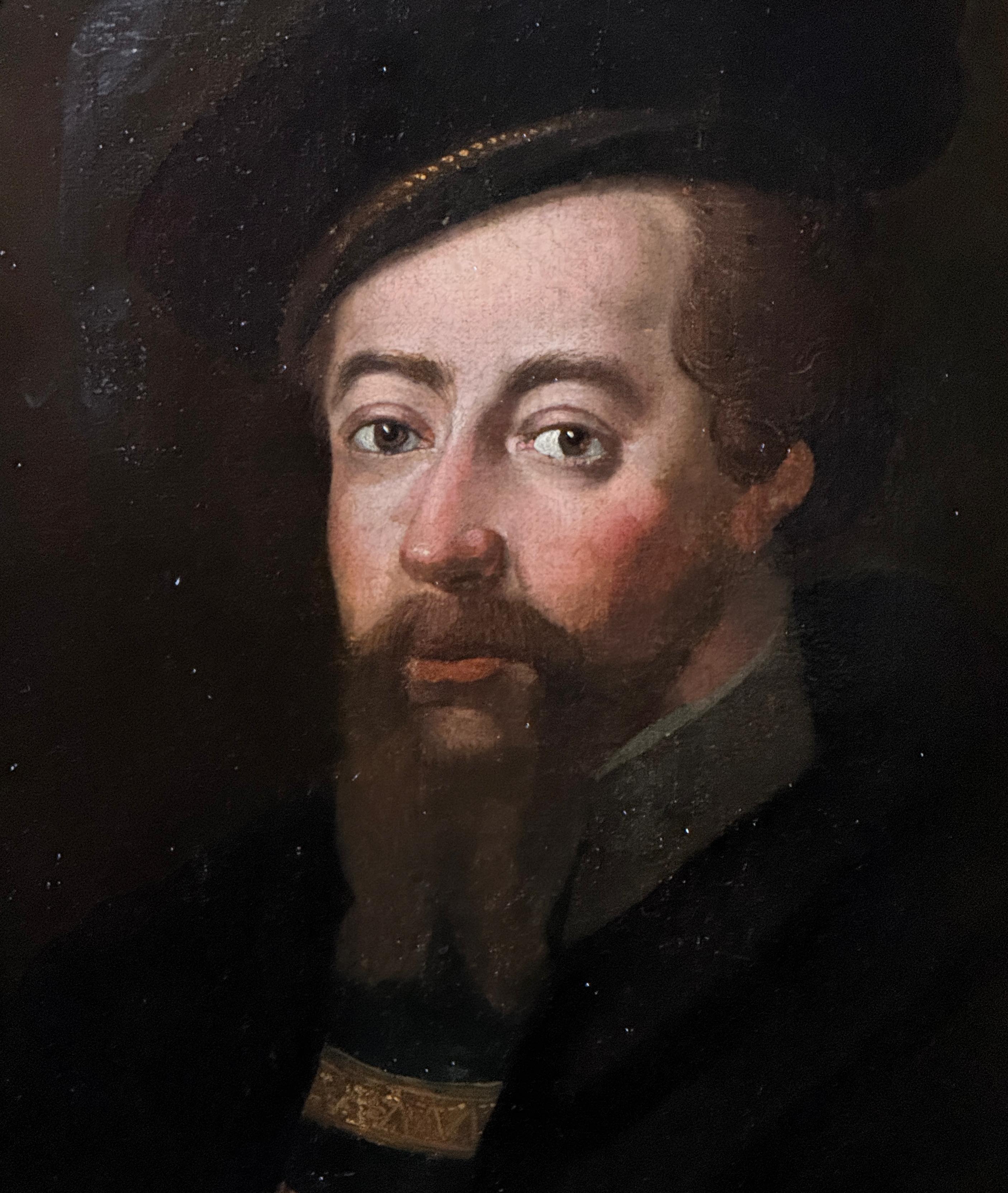 Porträt von Philipp II., Spanische Schule des 17. Jahrhunderts, mit vergoldetem Barockrahmen (Geölt) im Angebot