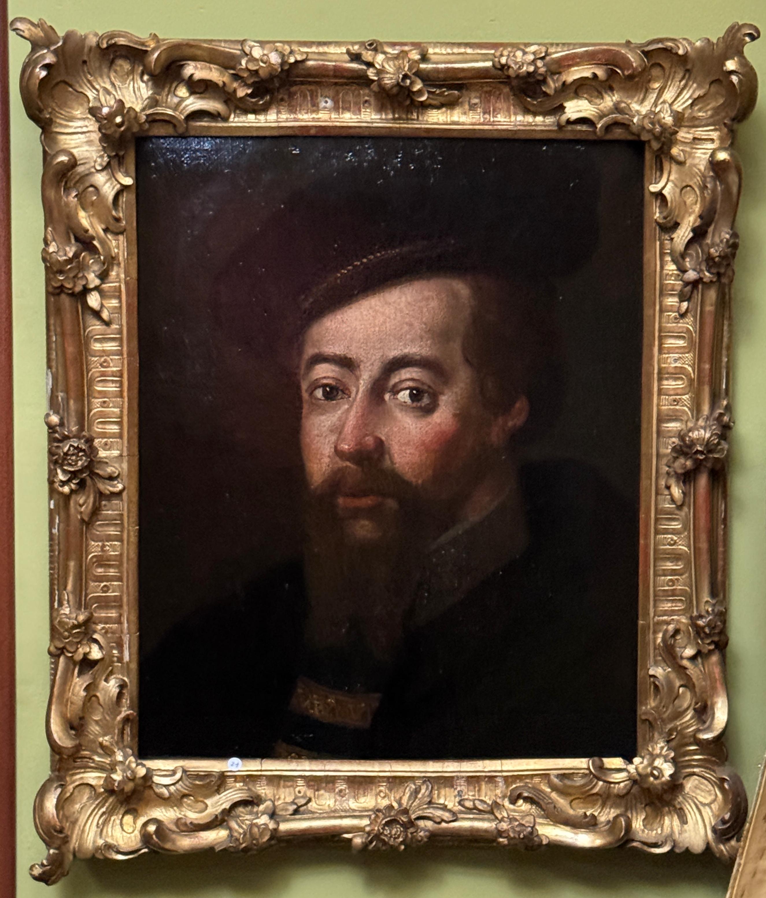 Porträt von Philipp II., Spanische Schule des 17. Jahrhunderts, mit vergoldetem Barockrahmen im Zustand „Gut“ im Angebot in Madrid, ES