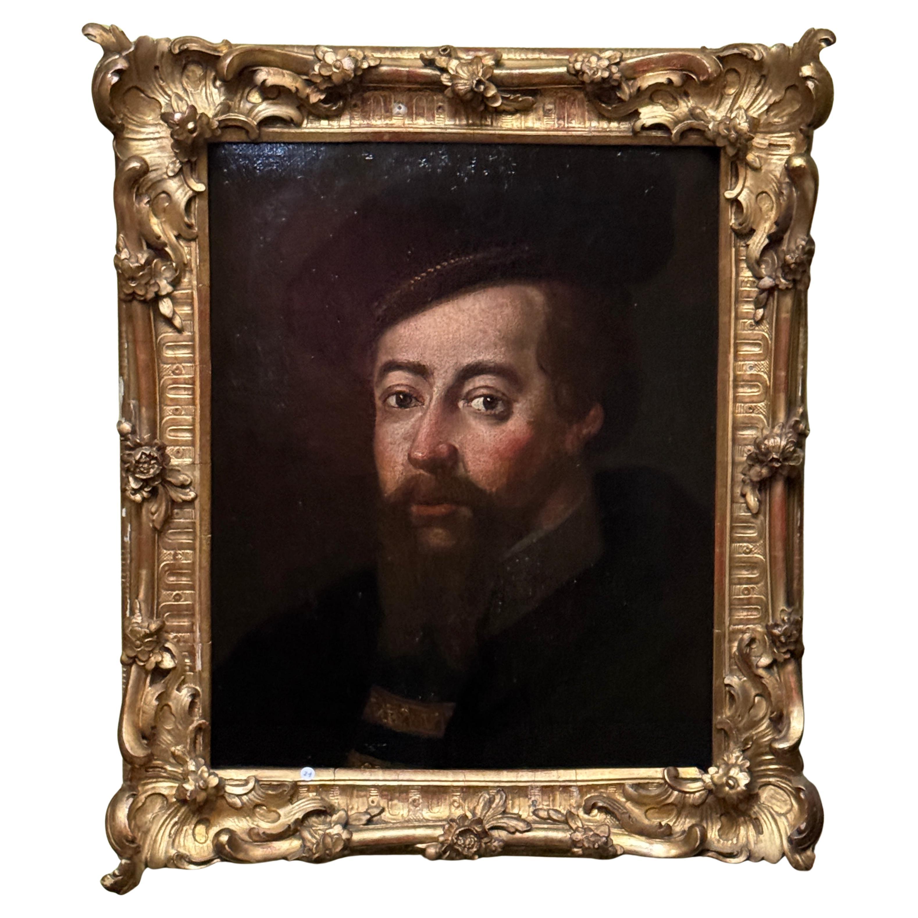 Portrait of Philip II, 17th-century Spanish school, with gilded Baroque Frame