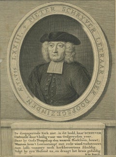 Portrait of Pieter Schrijver – Mennonite Preacher, Engraving by J.Folkema, 1739