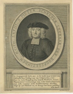 Portrait de Pieter Schrijver - prédicateur mennonite, gravure de J.Folkema, 1739
