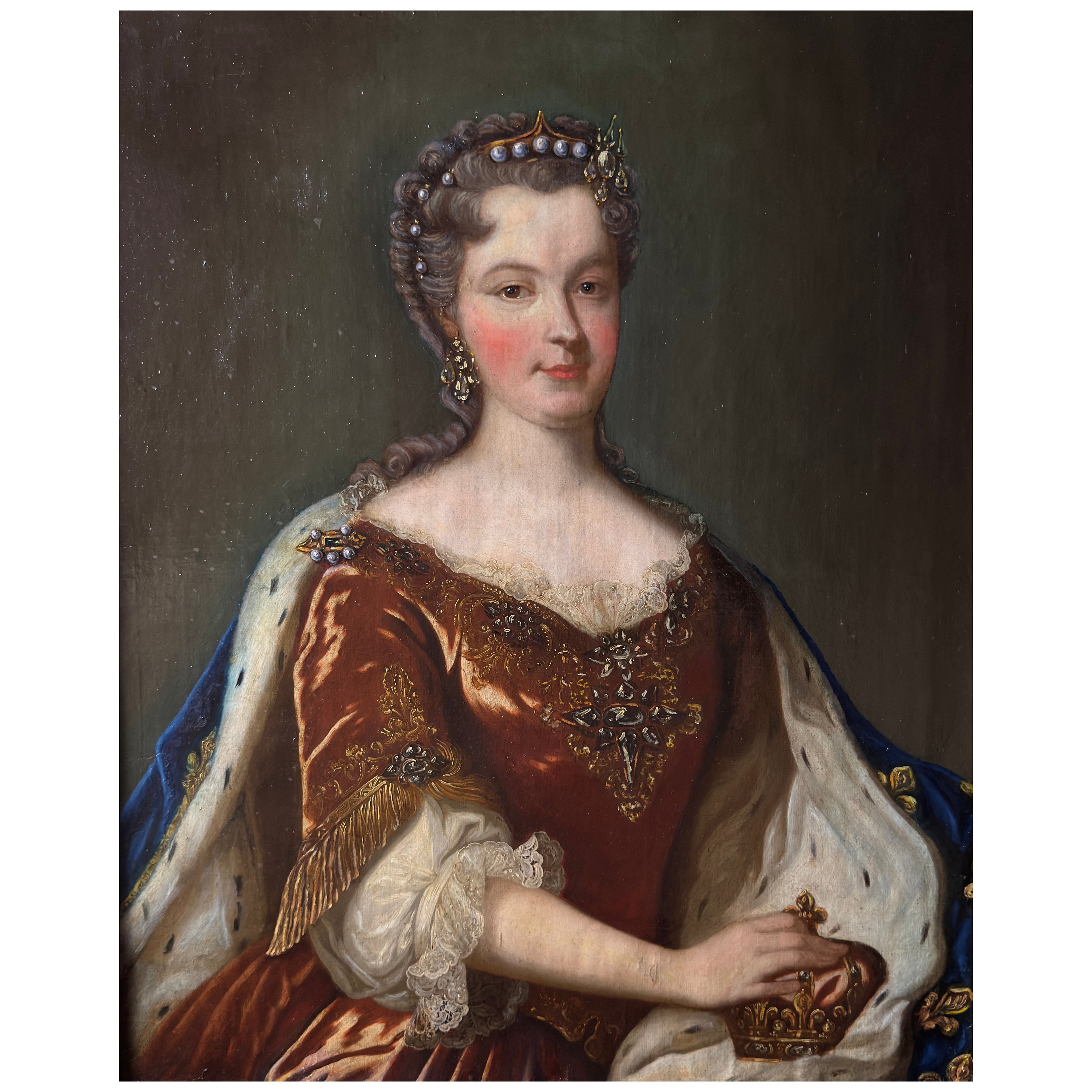 Porträt der Königin Marie Leszczynska, Gemahlin von Ludwig XV, Öl auf Leinwand, 18. im Angebot