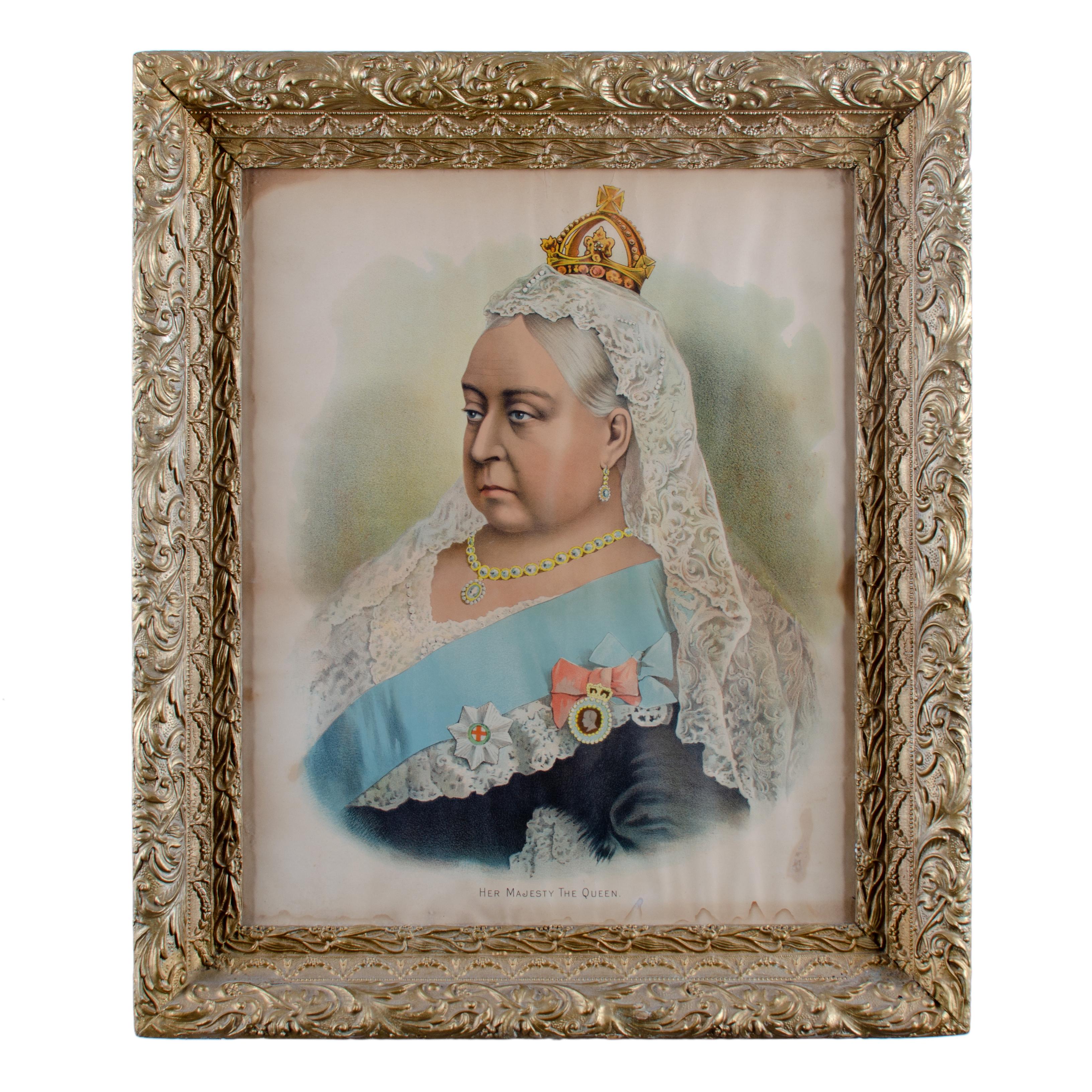 Rare lithographie d'un portrait de la Reine Victoria dans ses dernières années, intitulée 
