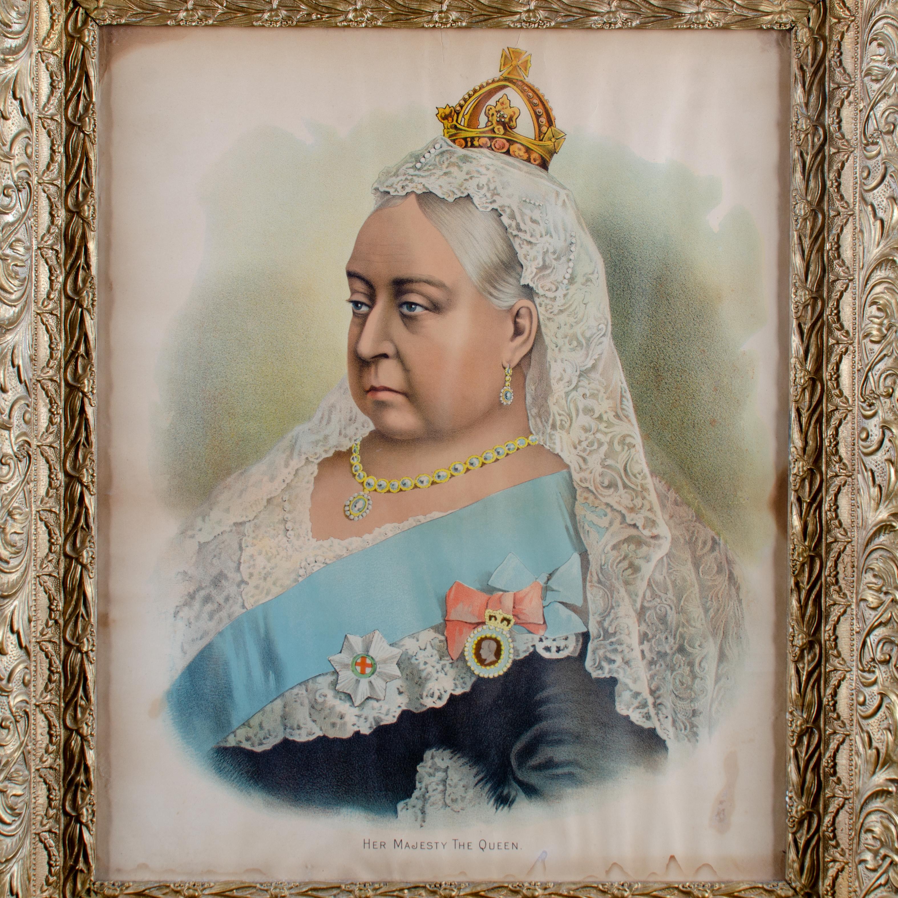 Victorien tardif Portrait de la reine Victoria, lithographie encadrée en vente