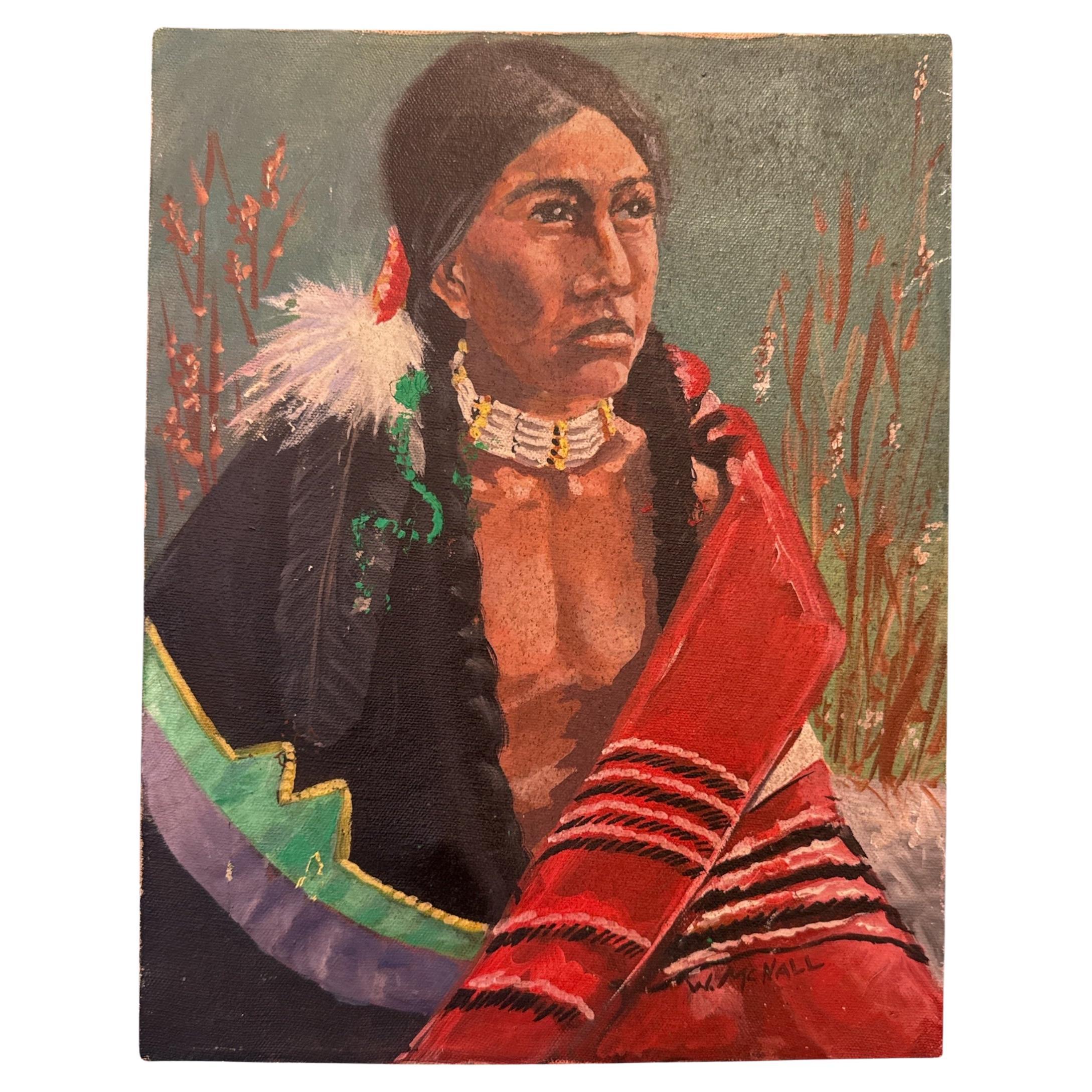 Retrato del guerrero indio Nube Roja Planes Firmado por W.Mcnall en venta