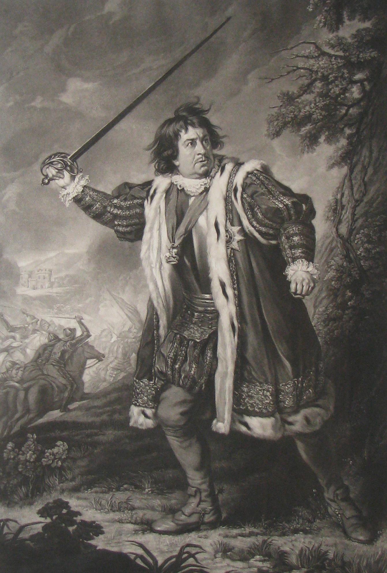 'Garrick in the Character of Richard III'

A mezzotint portrait by Samuel William Reynolds after the portrait of David Garrick by Nathaniel Dance, published in London by Colnaghi in 1825. Presented in a bespoke black and gilt frame.

This