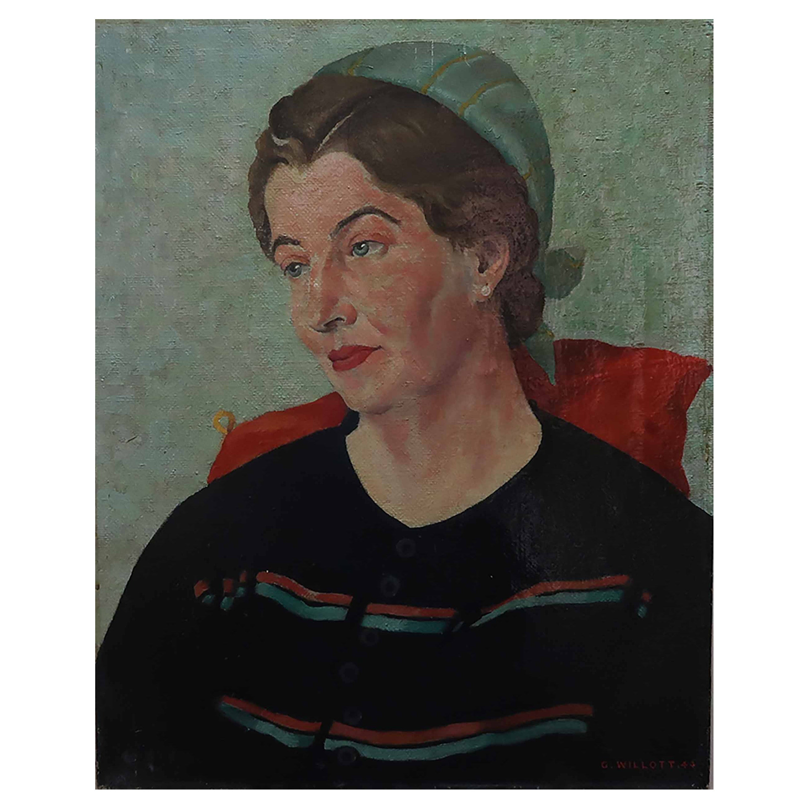 Porträt der Frau des Künstlers von George Willott. Öl auf Leinwand. Datiert 1944. im Angebot