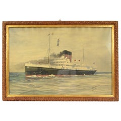 1914 Peinture représentant le Duc D'aumale Transatlantique, Drawing and Pastel