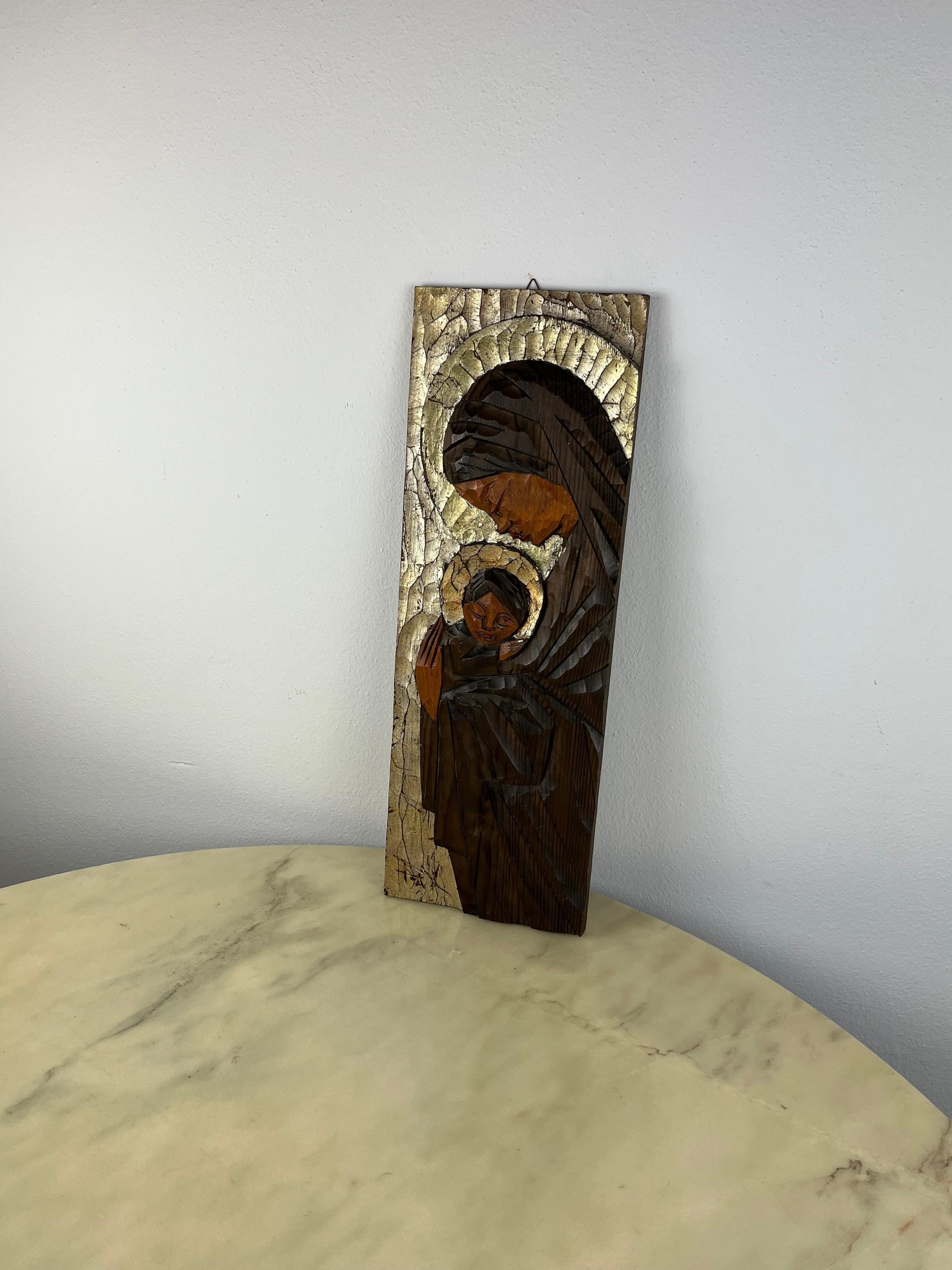 Portrait of the Madonna on Wood, Italy, 1980s In Good Condition For Sale In Palermo, IT
