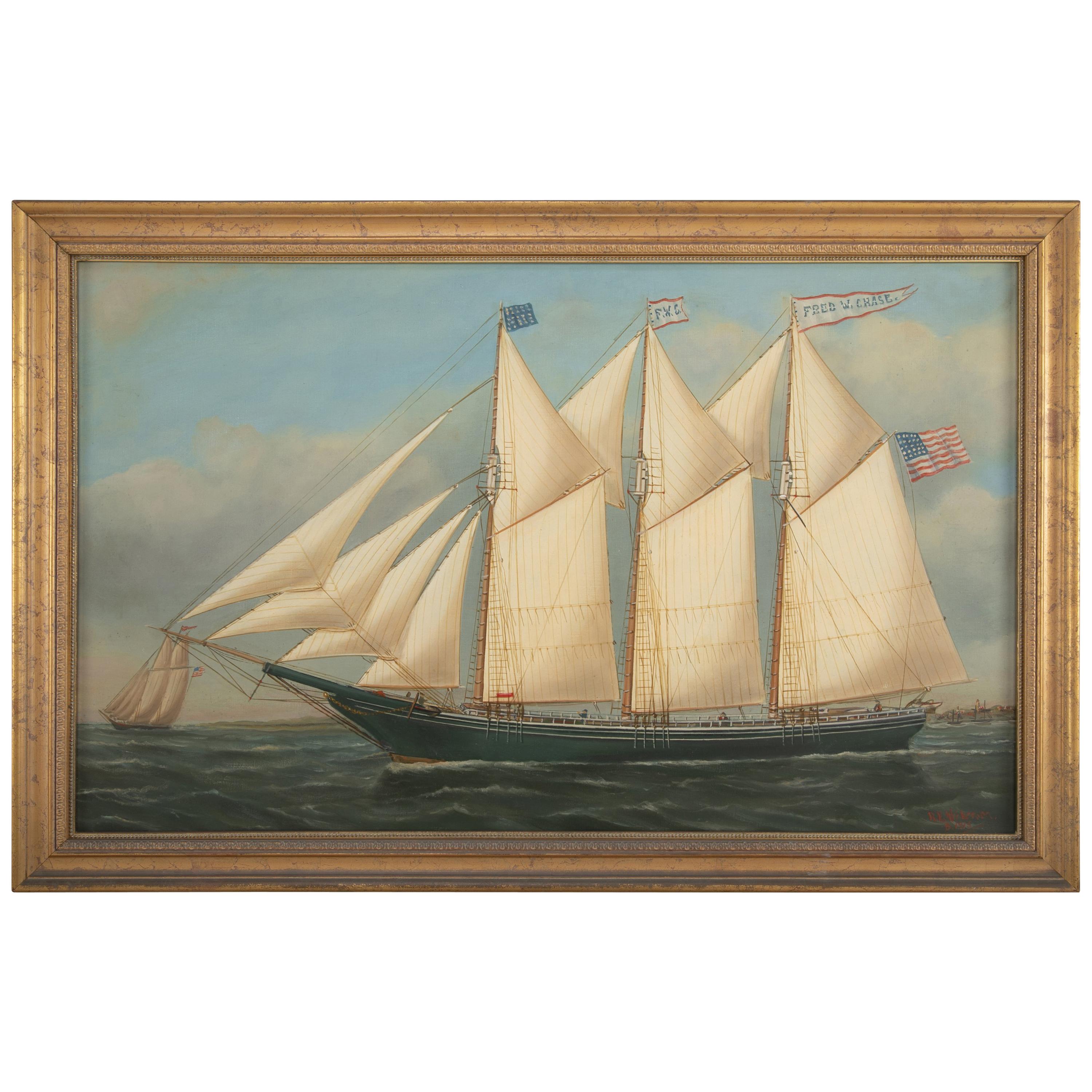 Portrait of the Ship "Fred W. Chase" of Maine For Sale