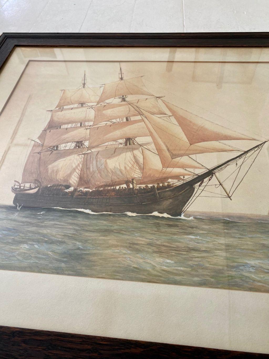 Folk Art Portrait of the Whaleship Charles W. Morgan, by James Cree, circa 1910 For Sale