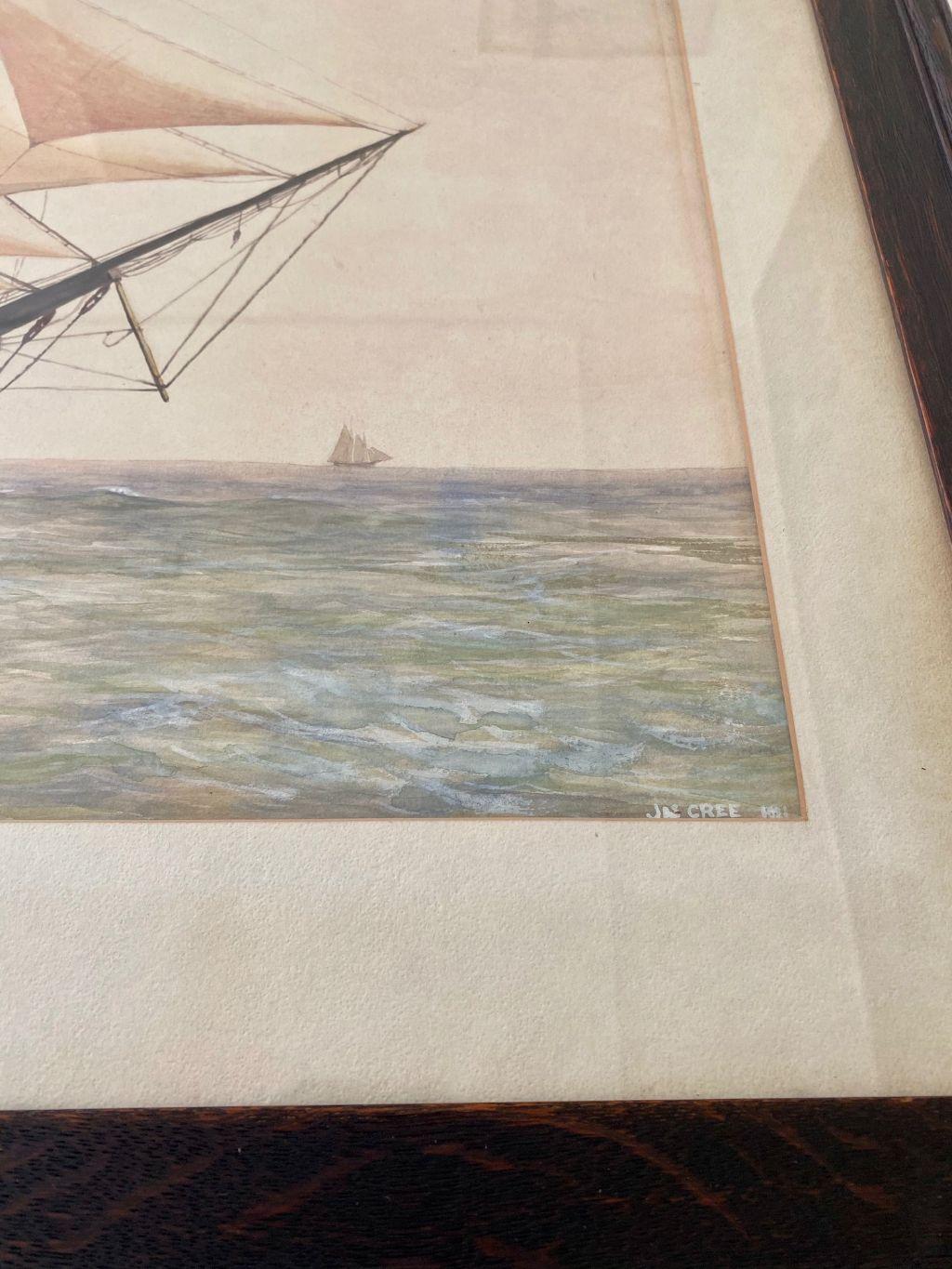 American Portrait of the Whaleship Charles W. Morgan, by James Cree, circa 1910 For Sale