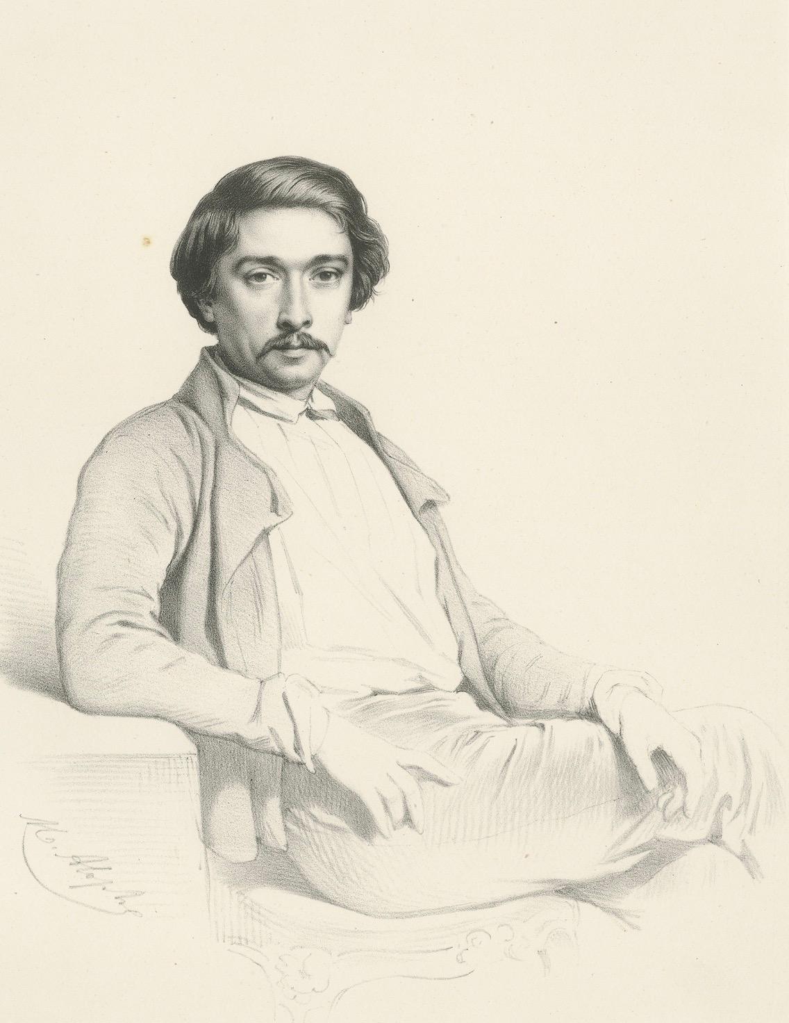 Retrato de Thomas Couture - Litografía francesa del siglo XIX de Le Gout-Gérard Papel en venta