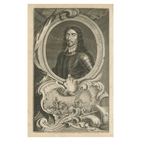 Portrait of Thomas Fairfax, Antique Print, 18th Century, Engraved