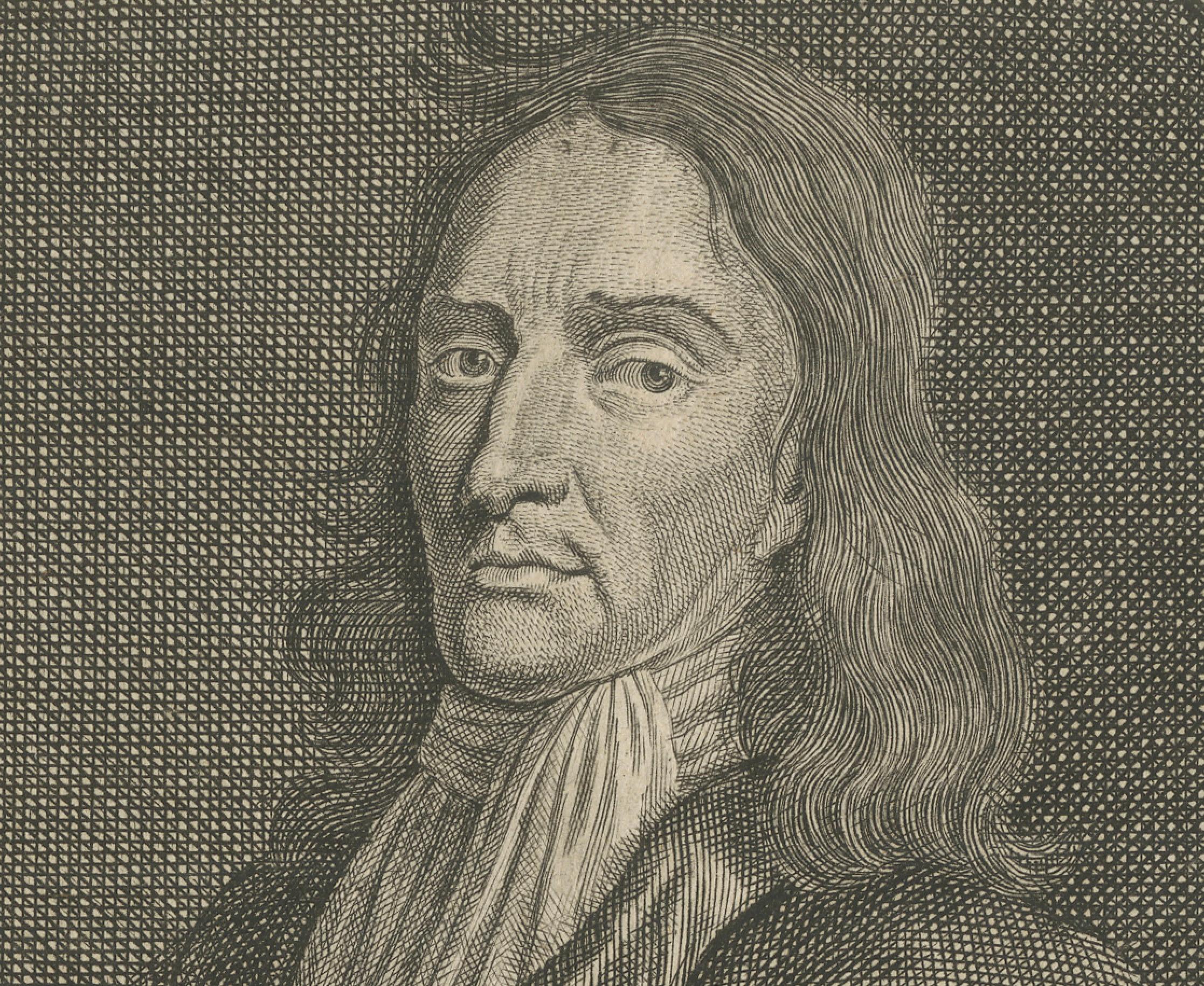 Gravé Portrait d'Ulrik Huber - Philosophe juridique et juriste néerlandais, Gravure c.1700 en vente