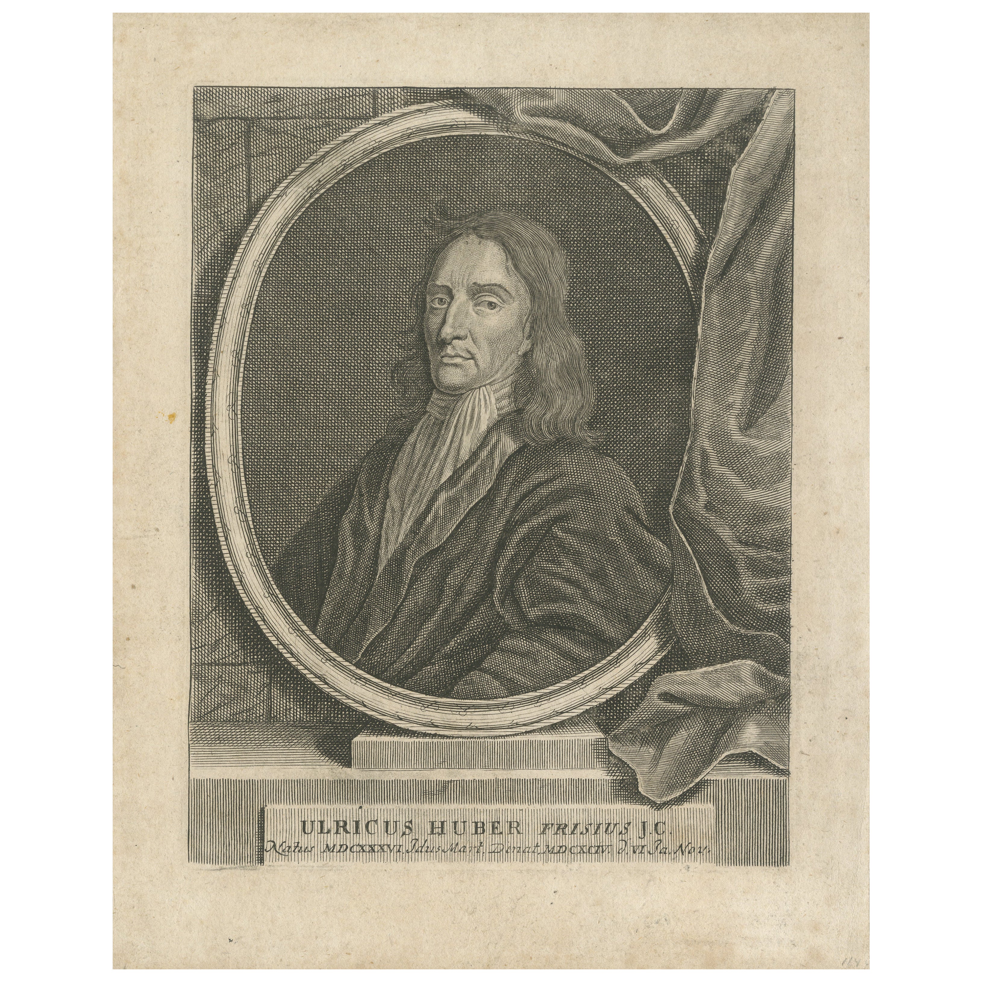 Retrato de Ulrik Huber - Filósofo del Derecho y jurista holandés, Grabado c.1700