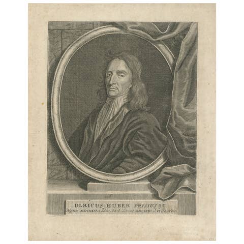 Portrait of Ulrik Huber – Dutch Legal Philosopher and Jurist, Engraving c.1700