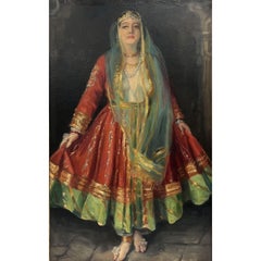 Ritratto di donna in olio su tela e firmato